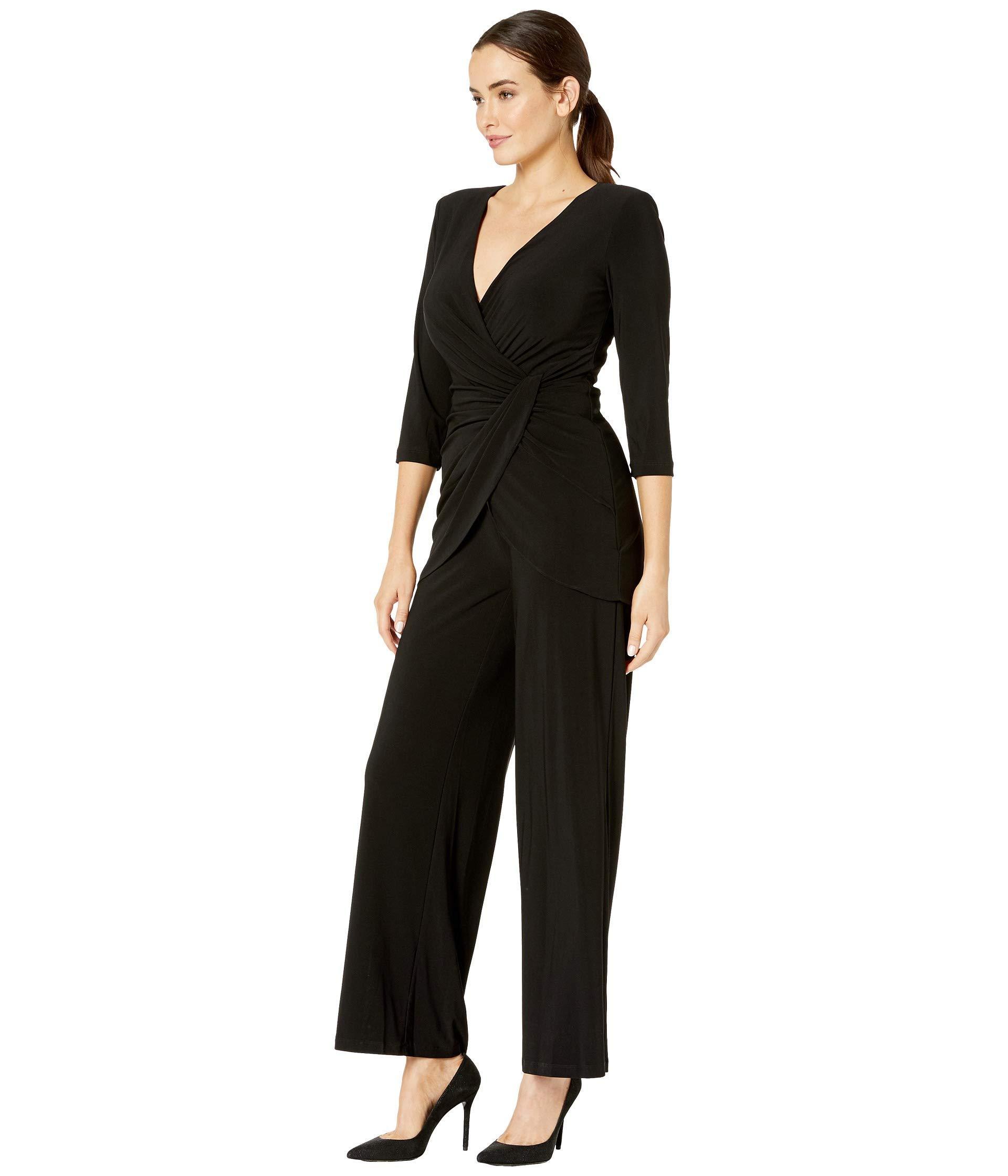 Adrianna Papell Synthetic Jersey Long Sleeve Jumpsuit in Black - Lyst