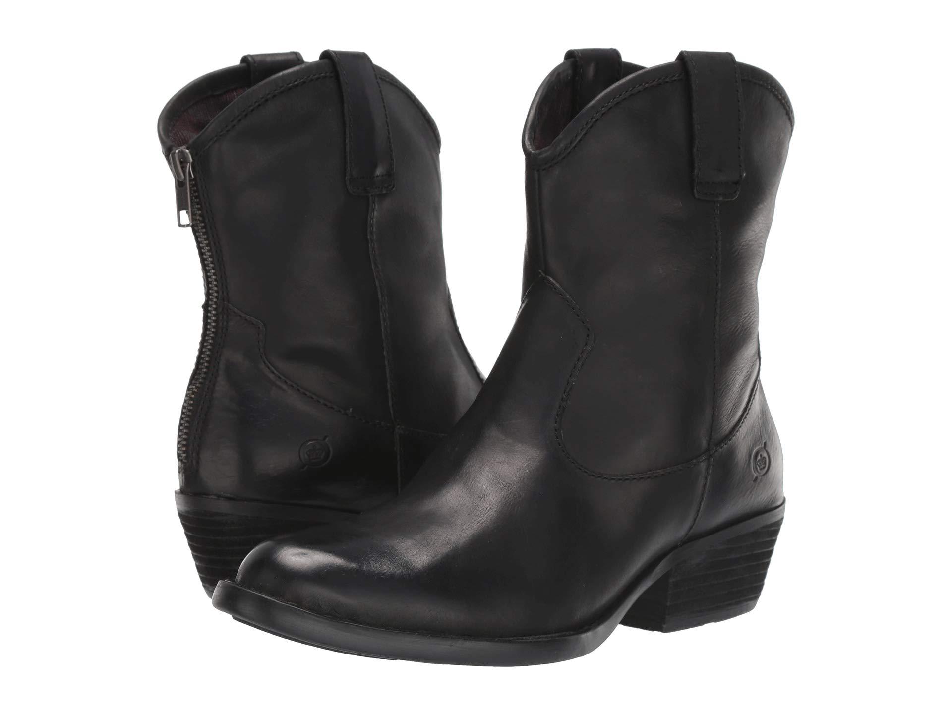 born wynd leather western stacked block heel booties