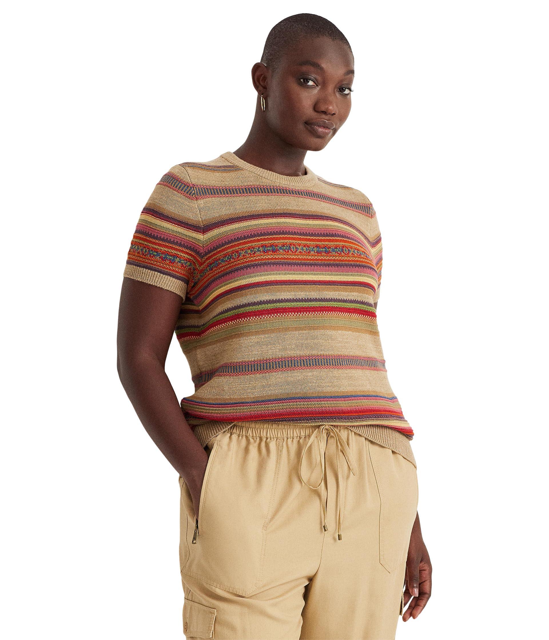 Lauren by Ralph Lauren Plus Size Fair Isle Striped Short Sleeve Sweater in  Natural | Lyst