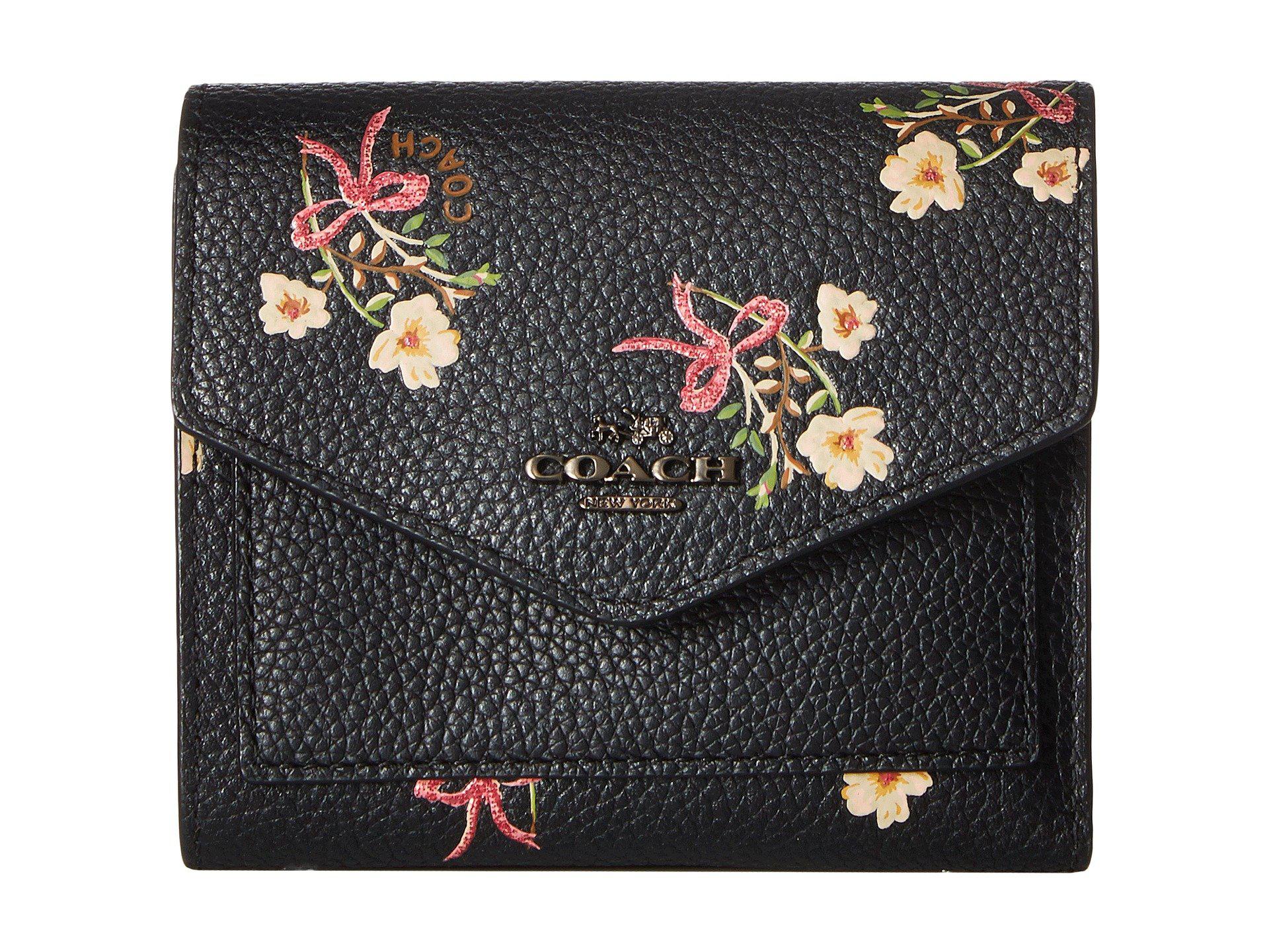 COACH Small Wallet With Floral Bow Print in Black | Lyst