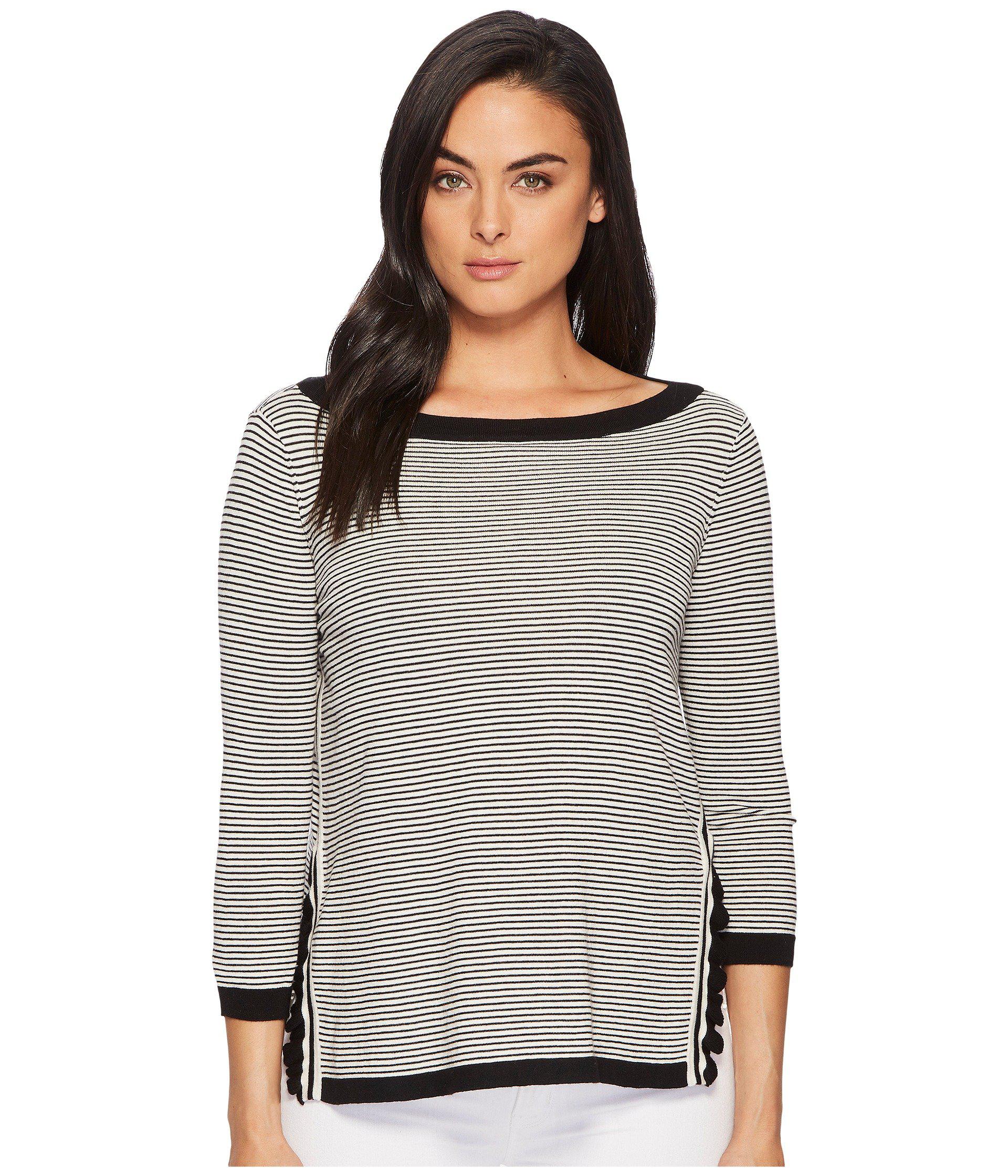 Lauren by Ralph Lauren Cotton Ruffle-trim Striped Sweater in Gray - Lyst