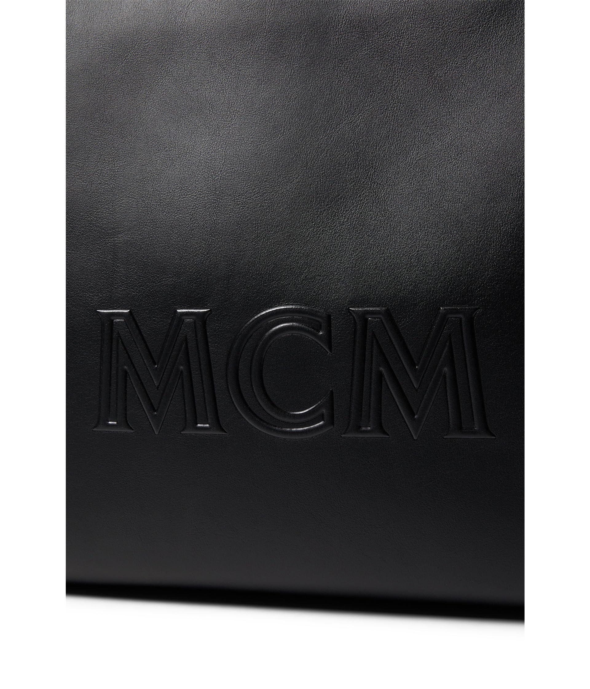 MCM Liz Pouch Visetos Removable Strap Medium Metallic Silver in
