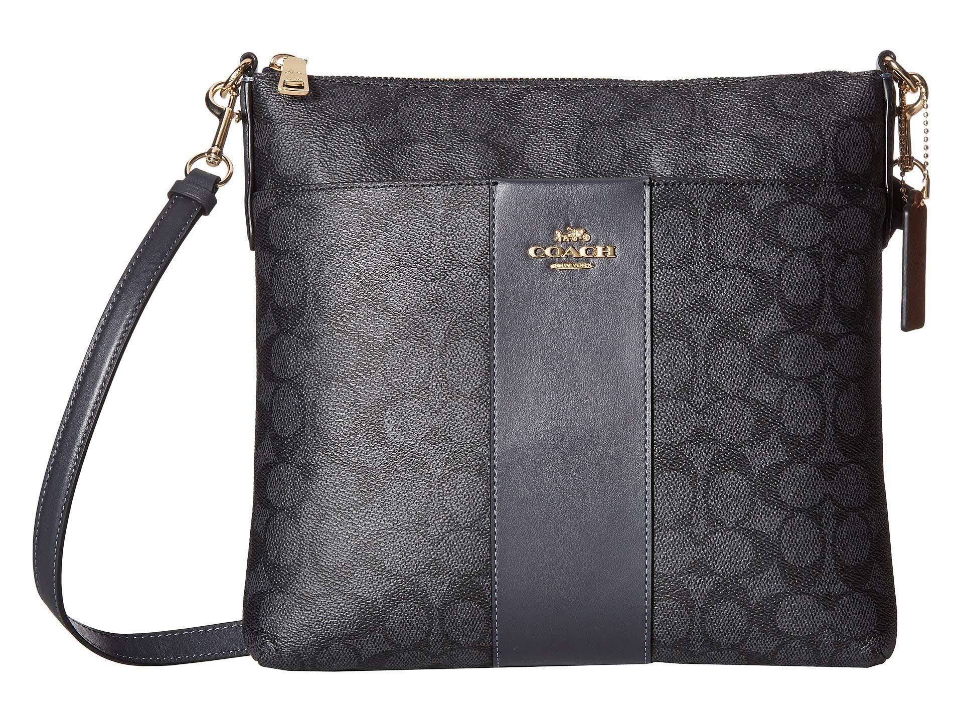COACH. Women's Blue Color Block Coated Canvas Signature Large Messenger ...