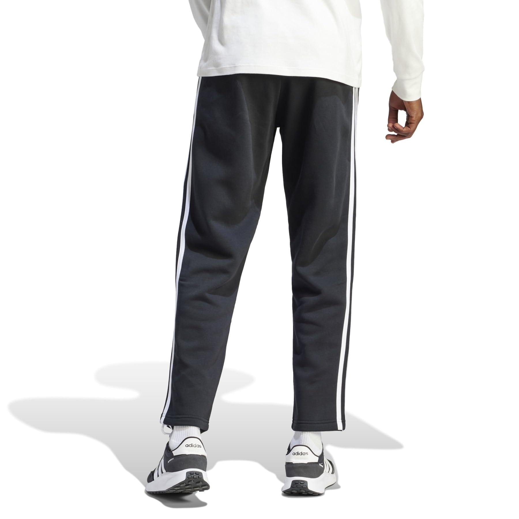 adidas Essentials Fleece Open Hem 3-stripes Pants in Black for Men | Lyst