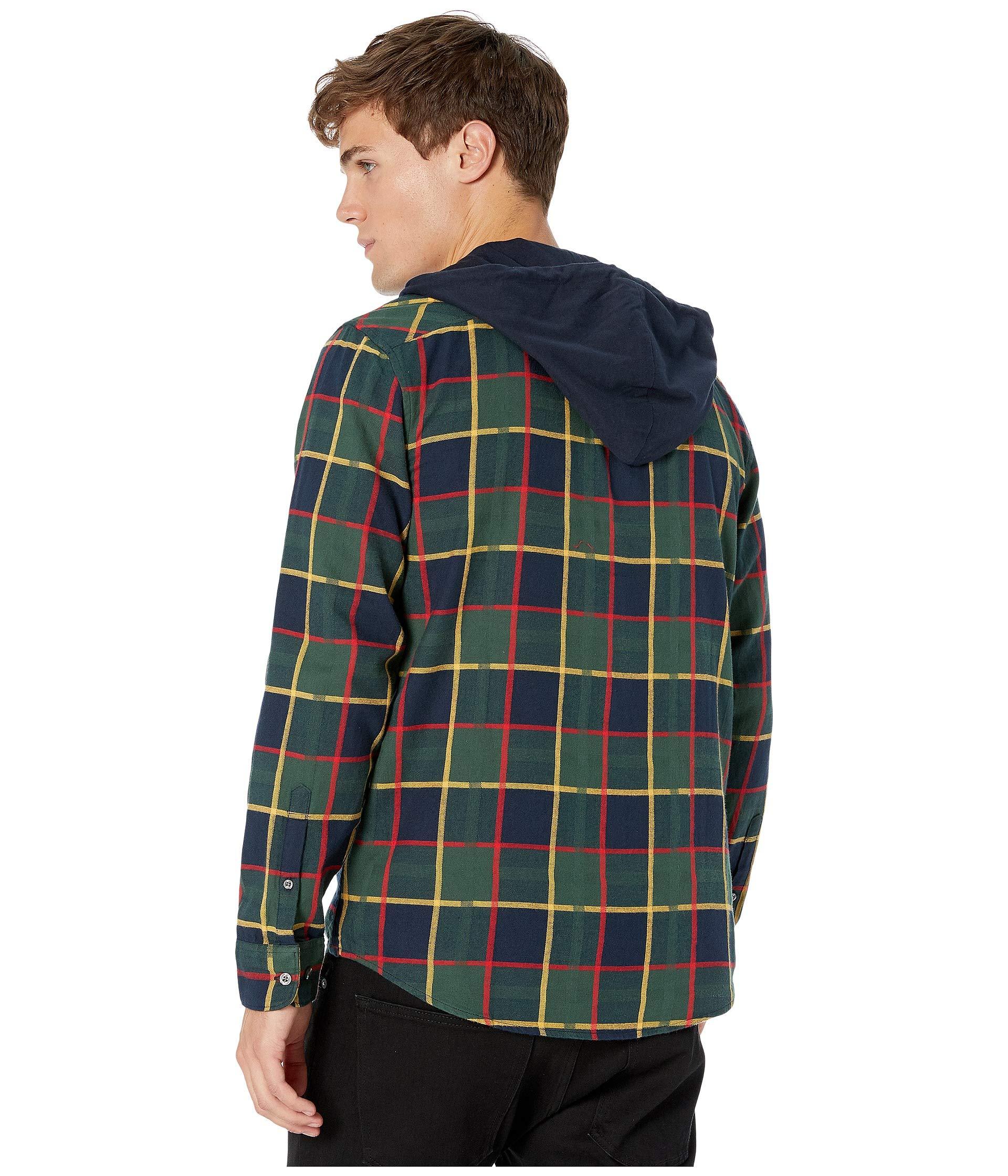 Original Penguin Long Sleeve Plaid Flannel Hoodie  in Blue 