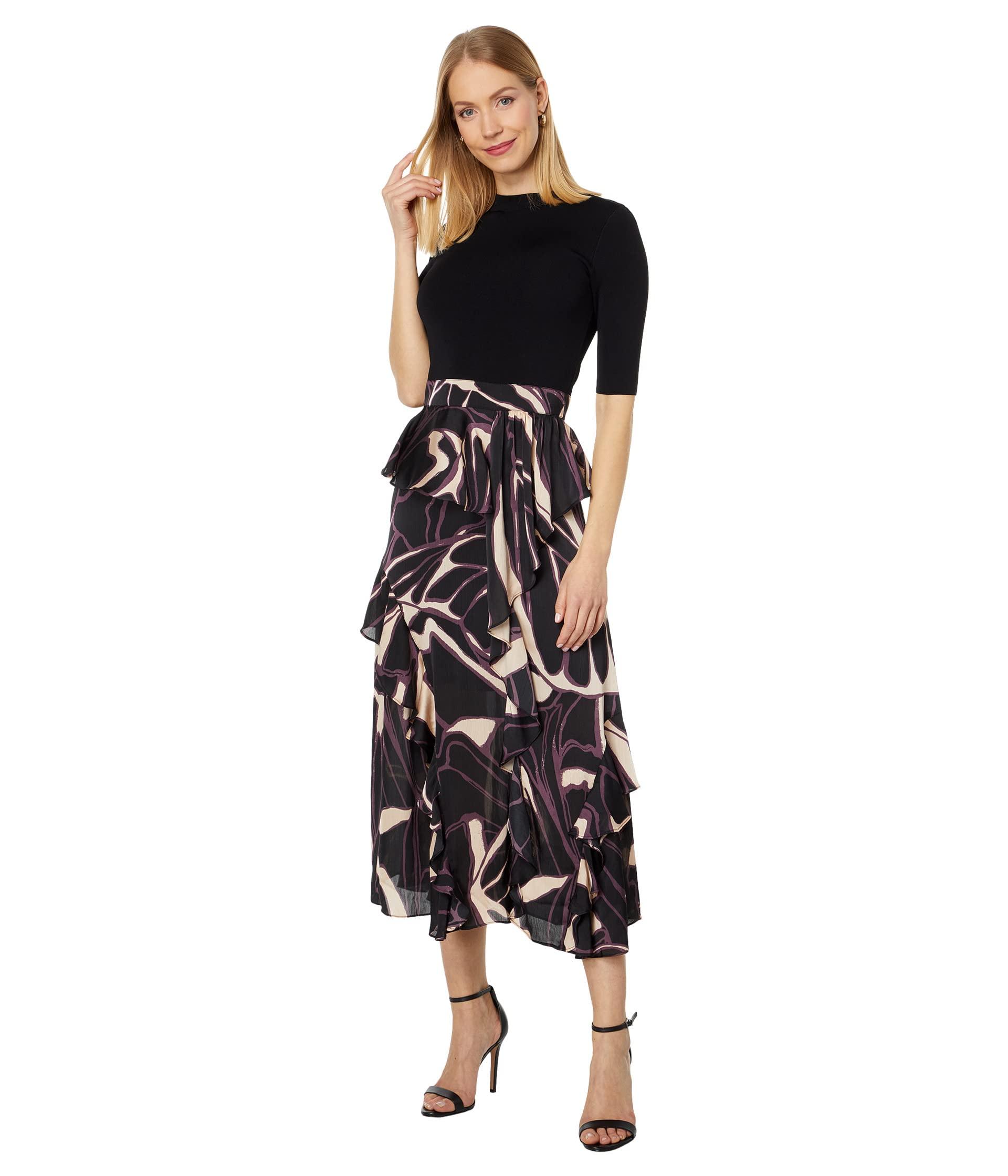 Ted Baker Serepha Fitted Knit Bodice Dress With Ruffle Skirt in Black