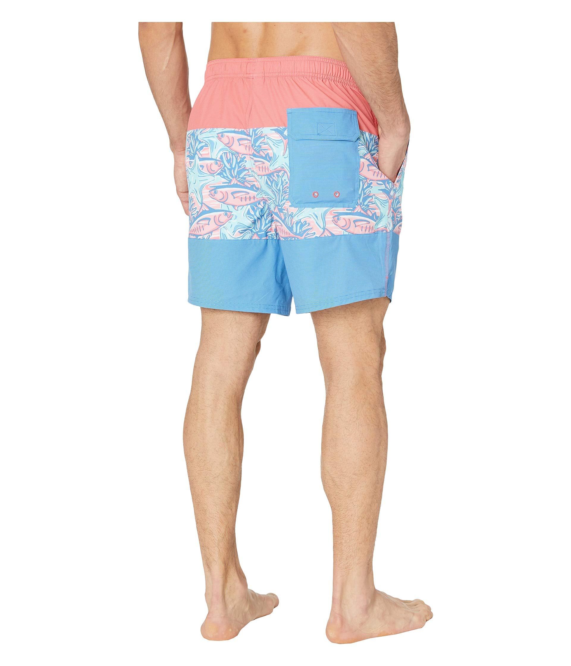 Vineyard Vines Tuna Starfish Pieced Chappy Swim Trunks in Pink (Blue