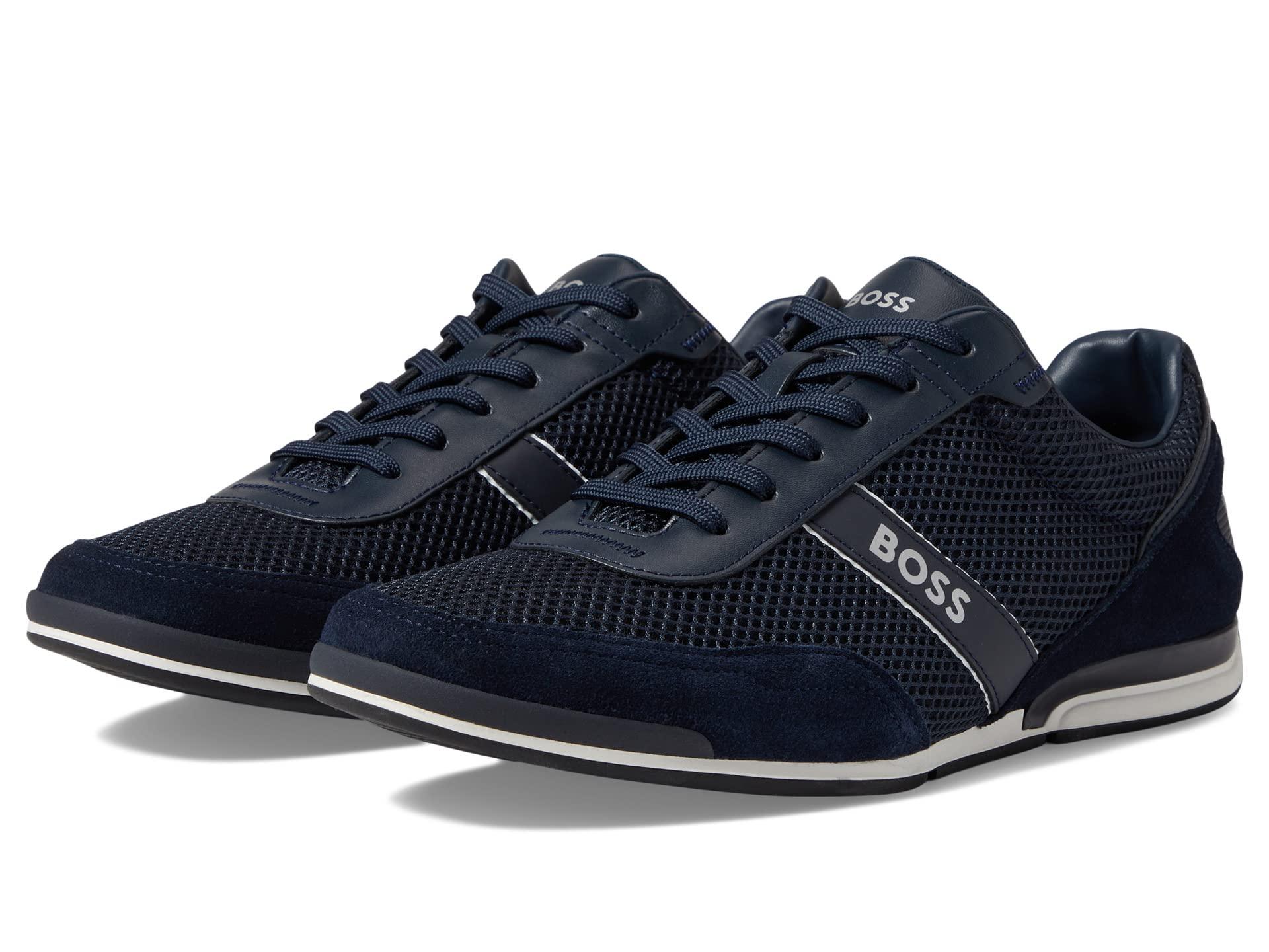 BOSS by HUGO BOSS Saturn Low Profile Suede Trimmed Sneakers in Blue for ...