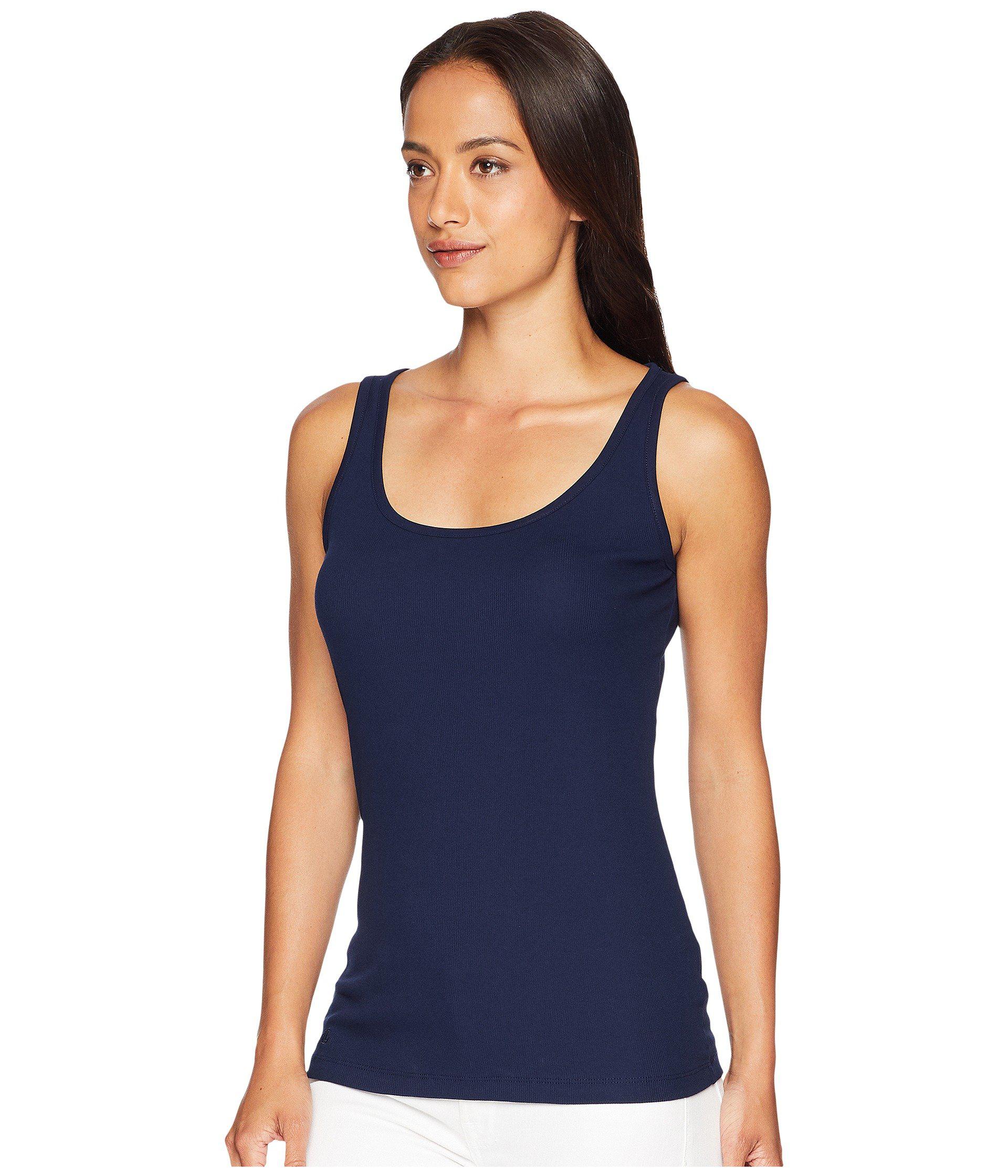 Lauren by Ralph Lauren Ribbed Stretch Cotton Tank Top (polo Black/white)  Women's Sleeveless in Blue | Lyst