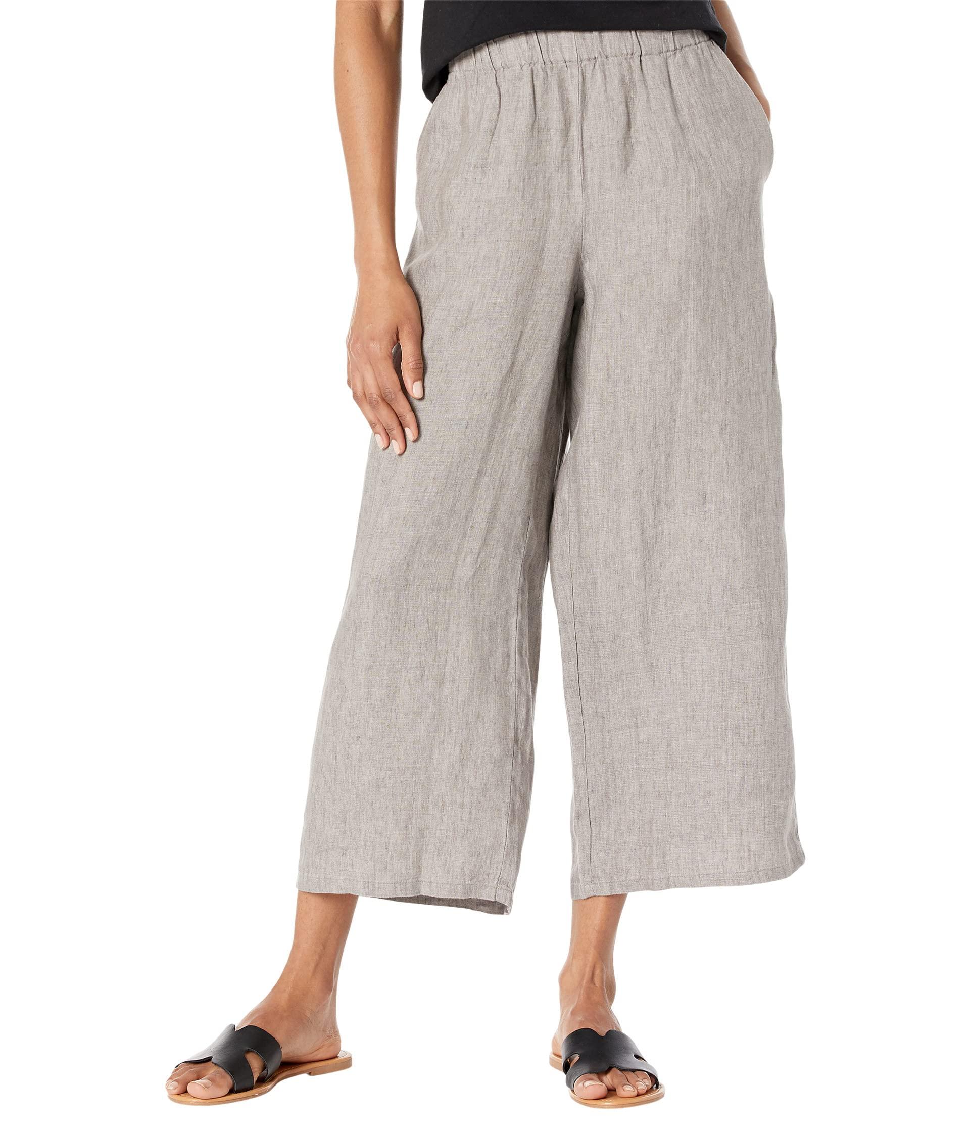 Eileen Fisher Wide Leg Cropped Pants In Washed Organic Linen
