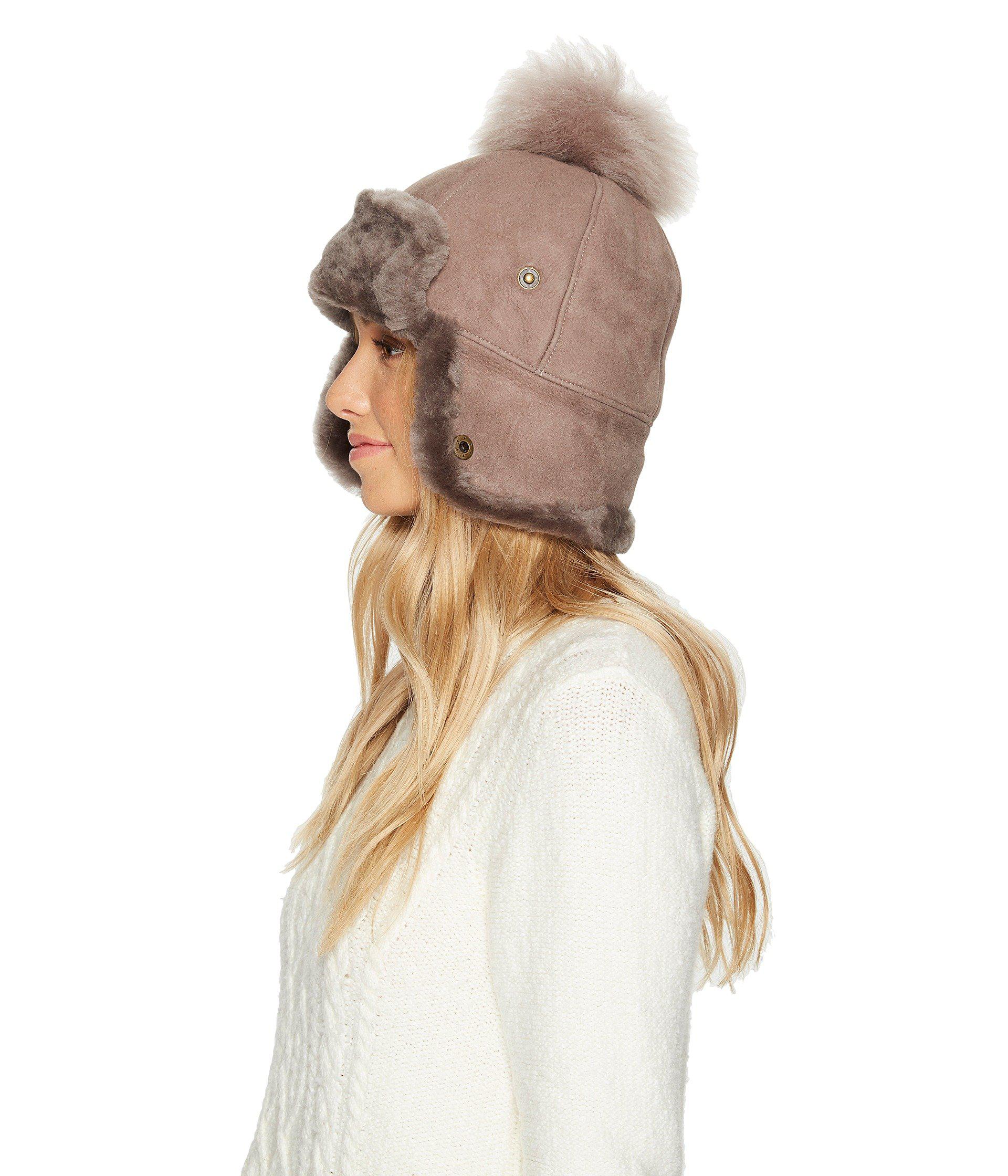 UGG Leather Pom Waterproof Sheepskin Hat in Gray - Lyst