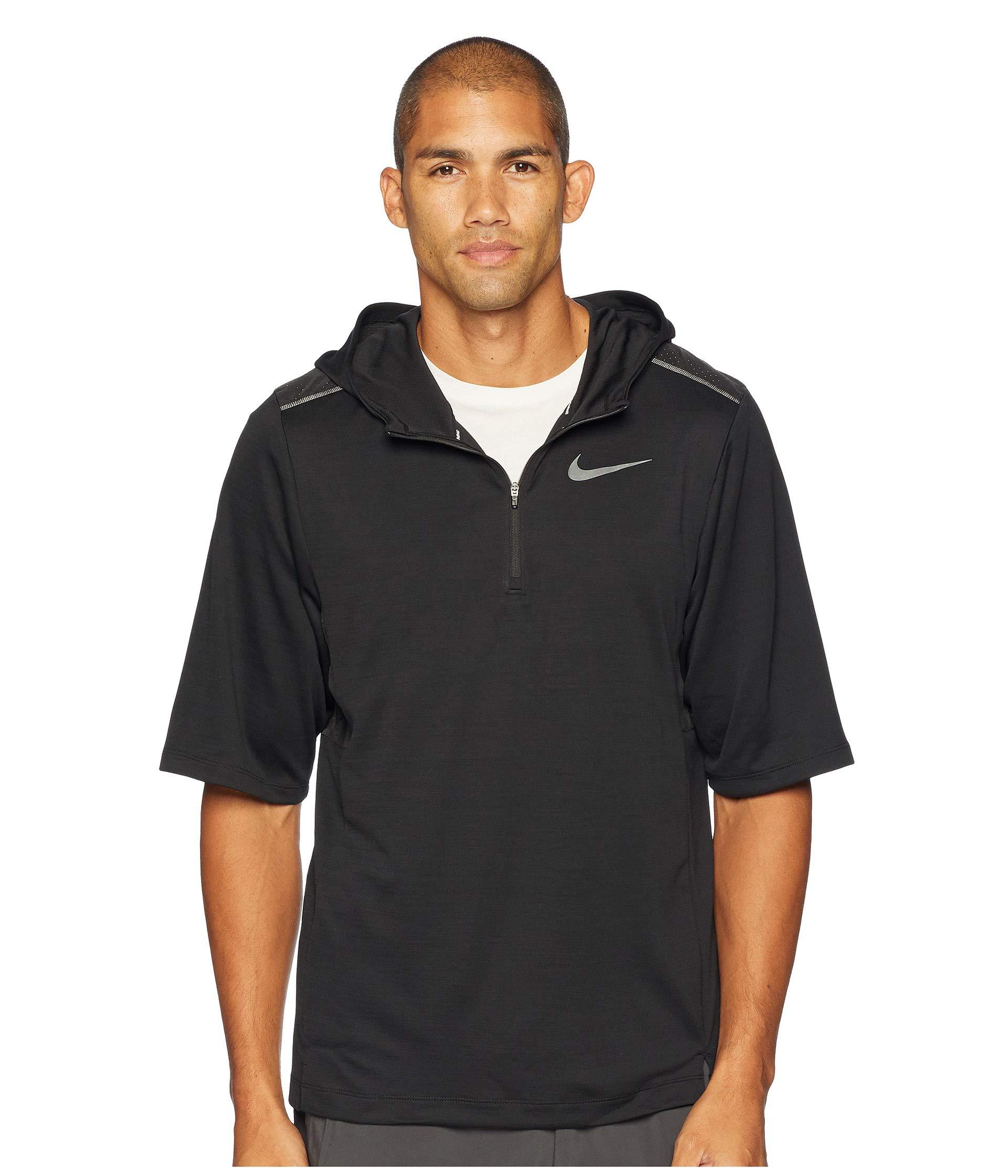 Nike Synthetic Pacer Short Sleeve 1/2 Zip Hoodie (black) Sweatshirt for ...