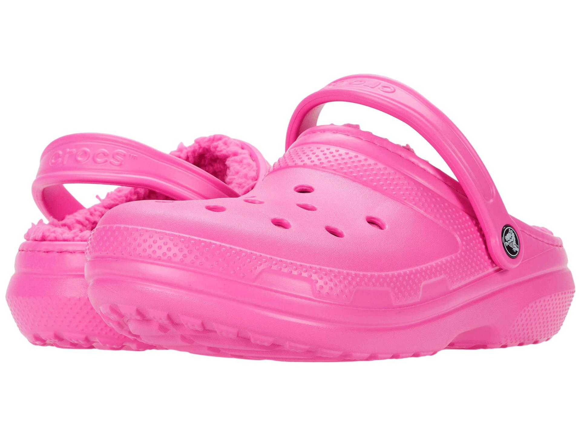 hot pink crocs with fur