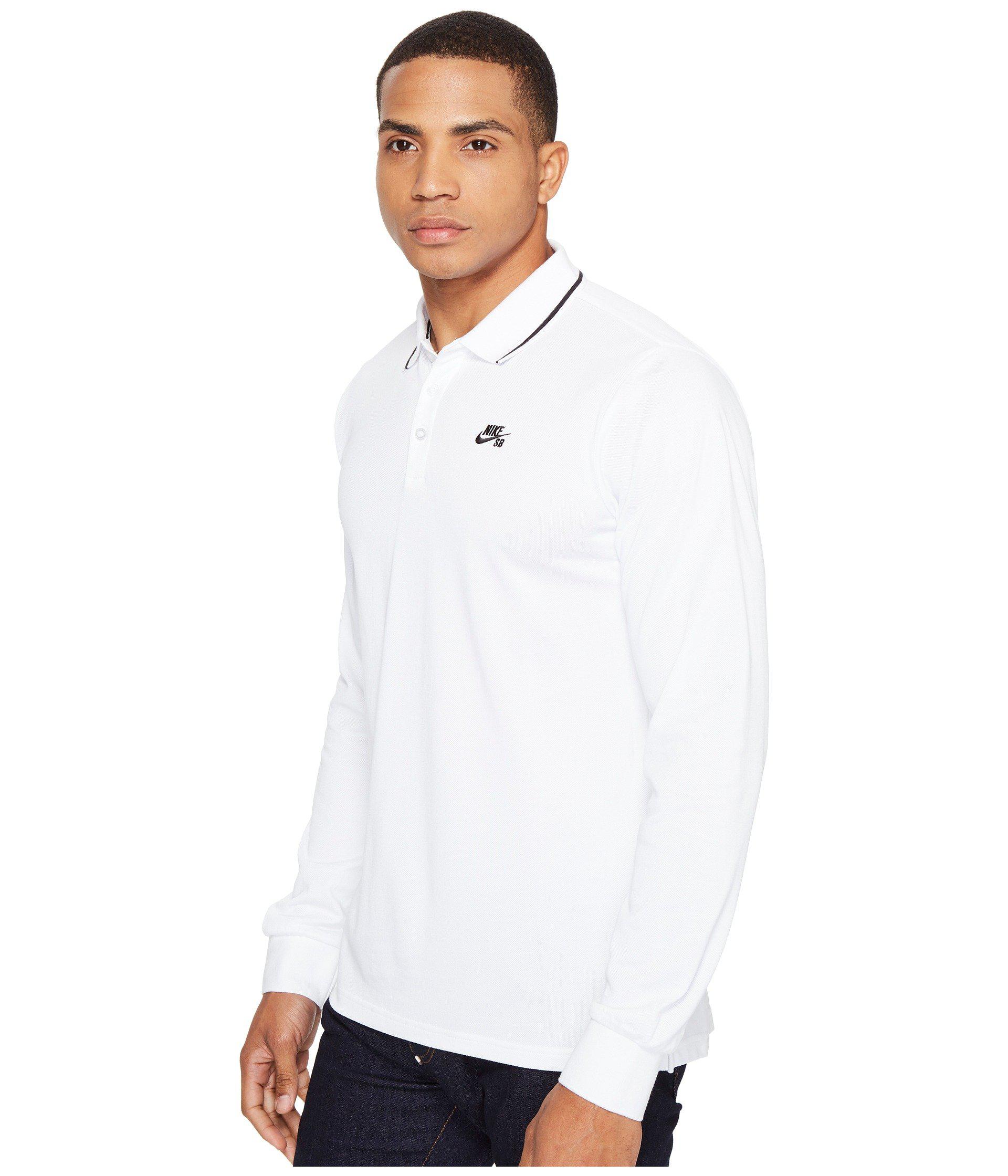 Nike Cotton Sb Dri-fit Piqué Long Sleeve Polo in White/Black (White) for  Men - Lyst