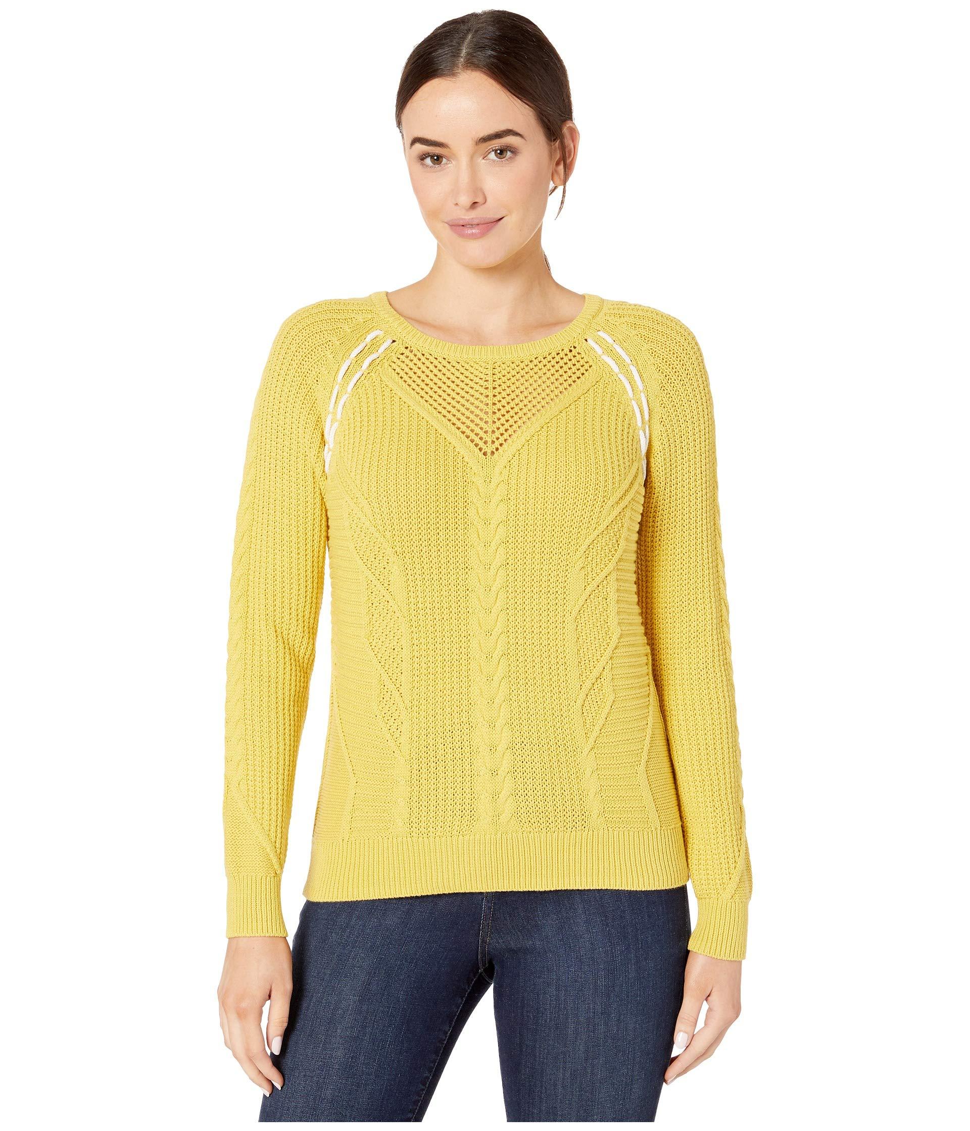 Lilla P Cotton Cable Stitch Pullover Sweater in Yellow - Lyst