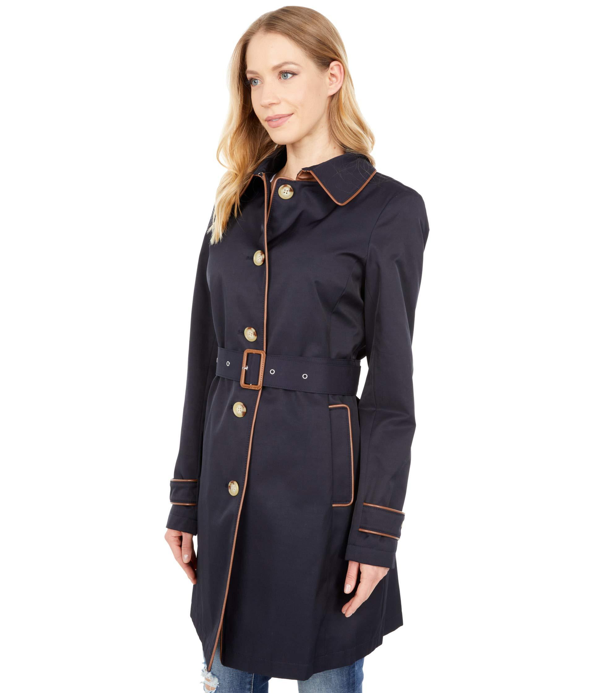 Lauren by Ralph Lauren Single Breasted Rain Coat With Faux Leather Trim in  Blue | Lyst