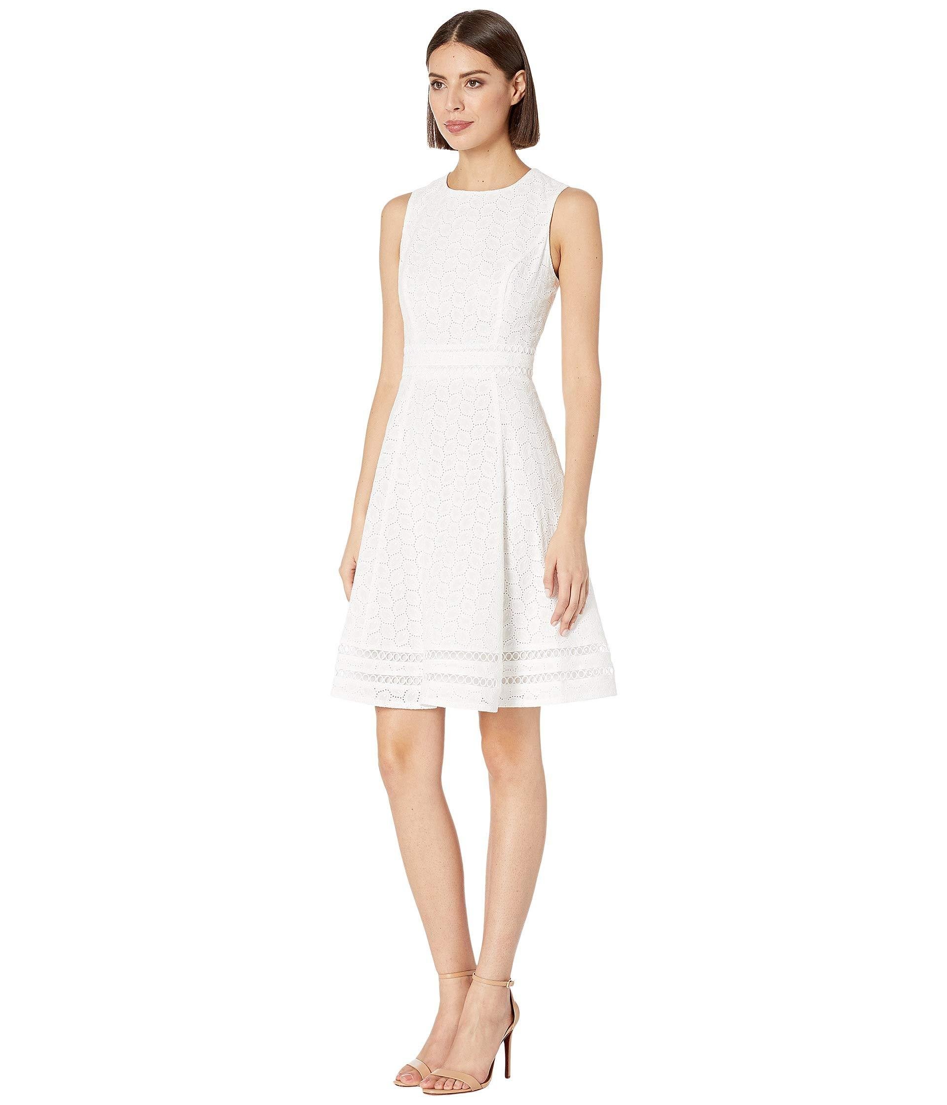 Calvin Klein Cotton Eyelet A-line Dress ...