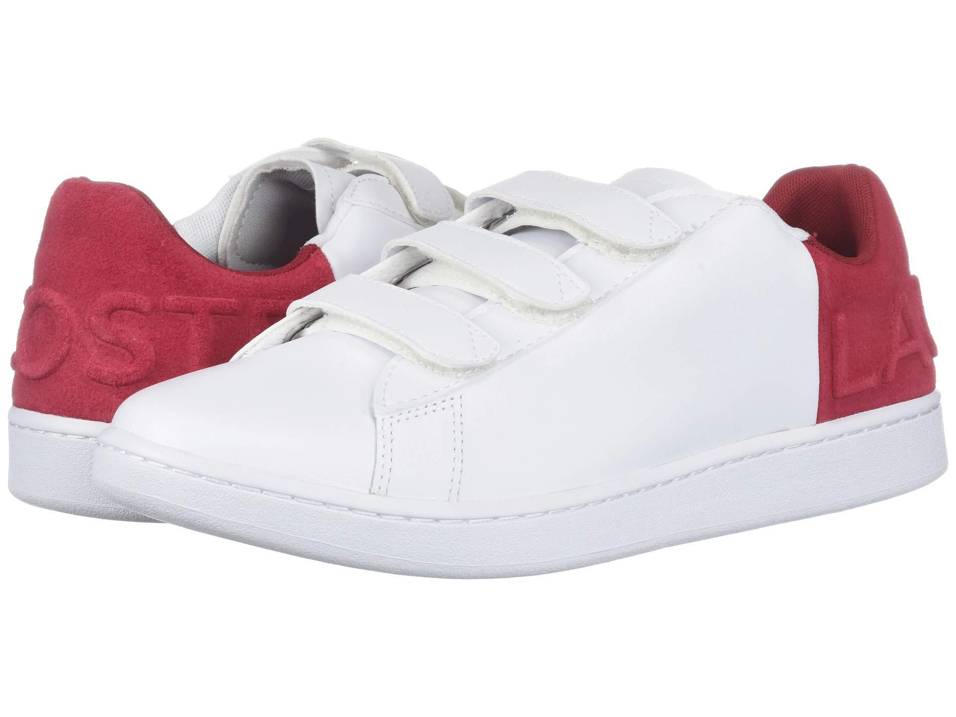 red and white lacoste shoes