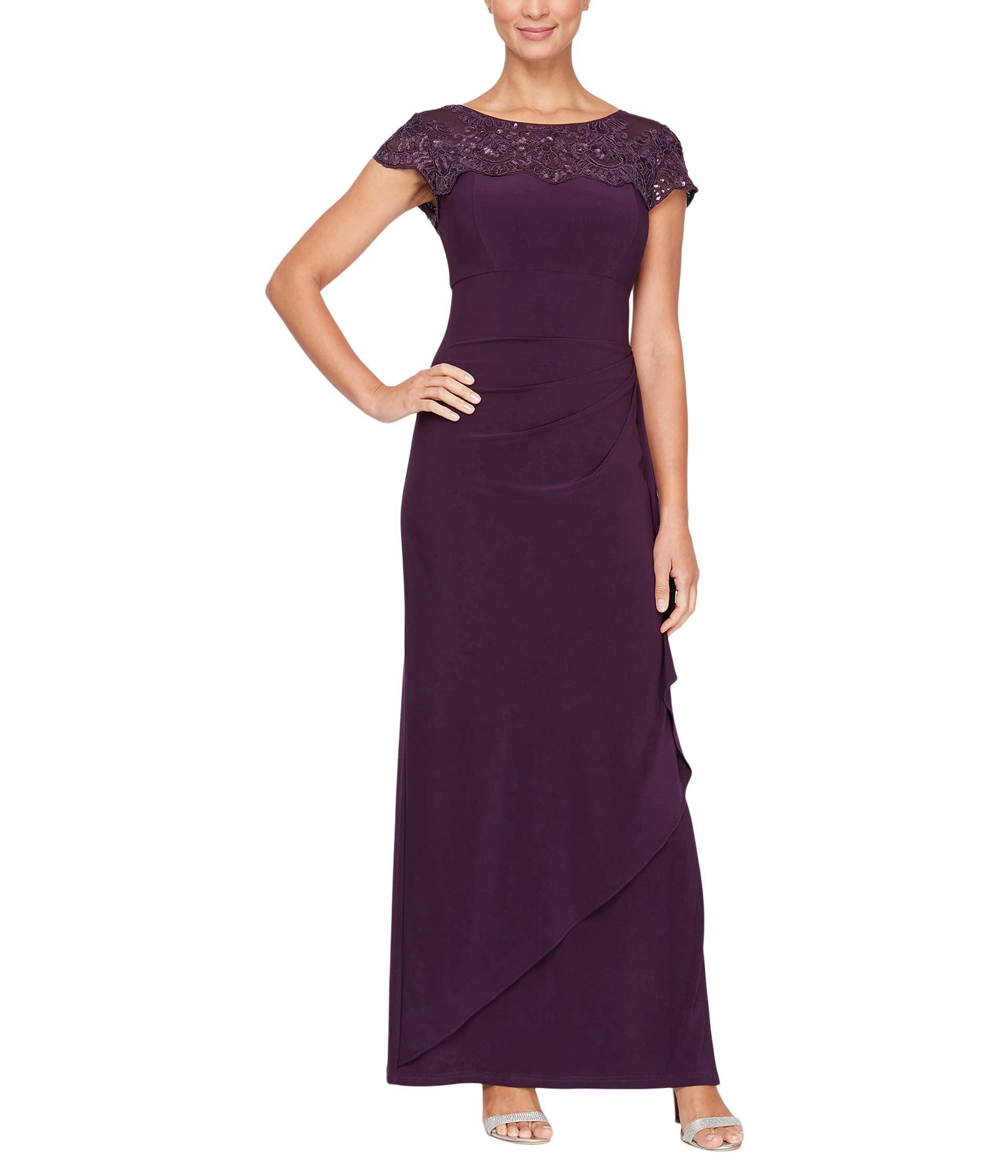 Alex Evenings Long Empire Waist Dress With Cascade Skirt And