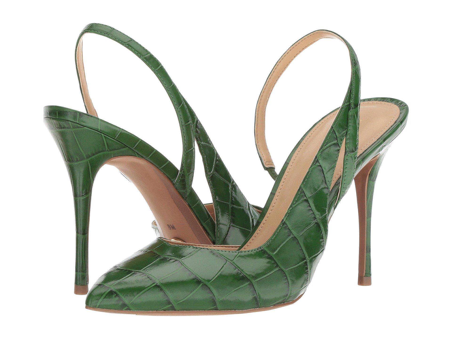 green embossed croc high heels 