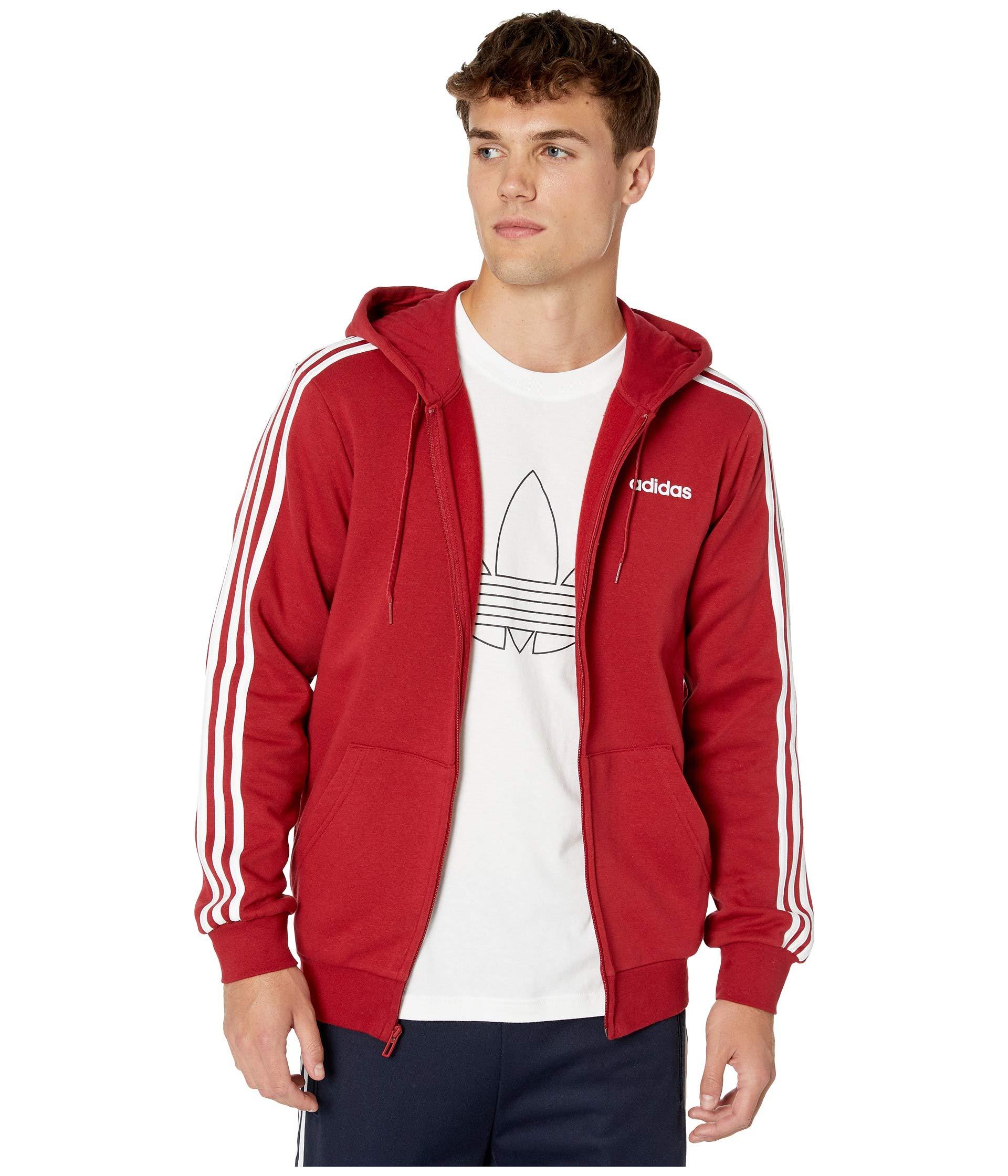 adidas Essentials 3-stripes Fleece Full Zip Hoodie in Red for Men - Lyst