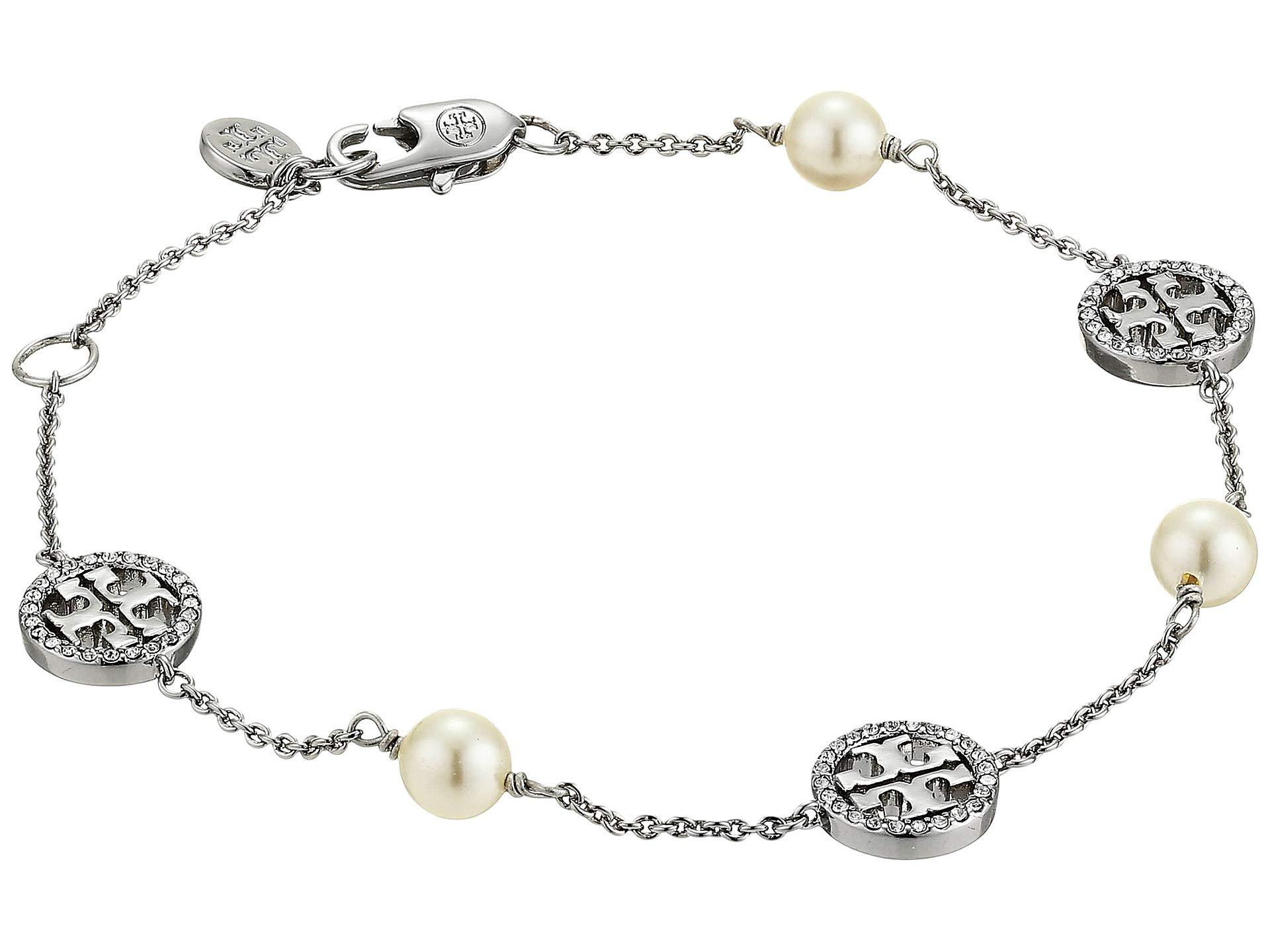 Tory Burch Crystal Pearl Bracelet in Silver (Metallic) - Lyst