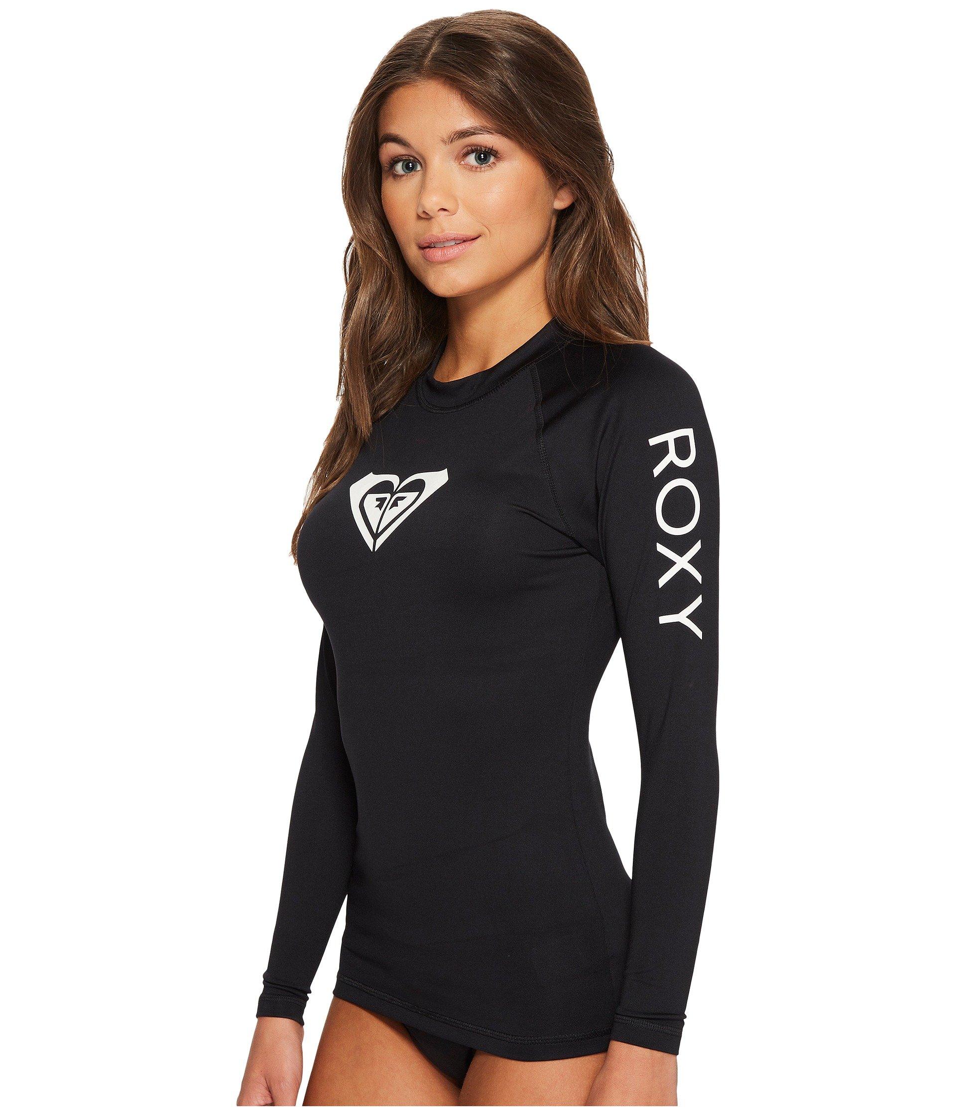 Roxy Synthetic Whole Hearted Long Sleeve Rashguard Fiery Coral Womens Swimwear In Anthracite