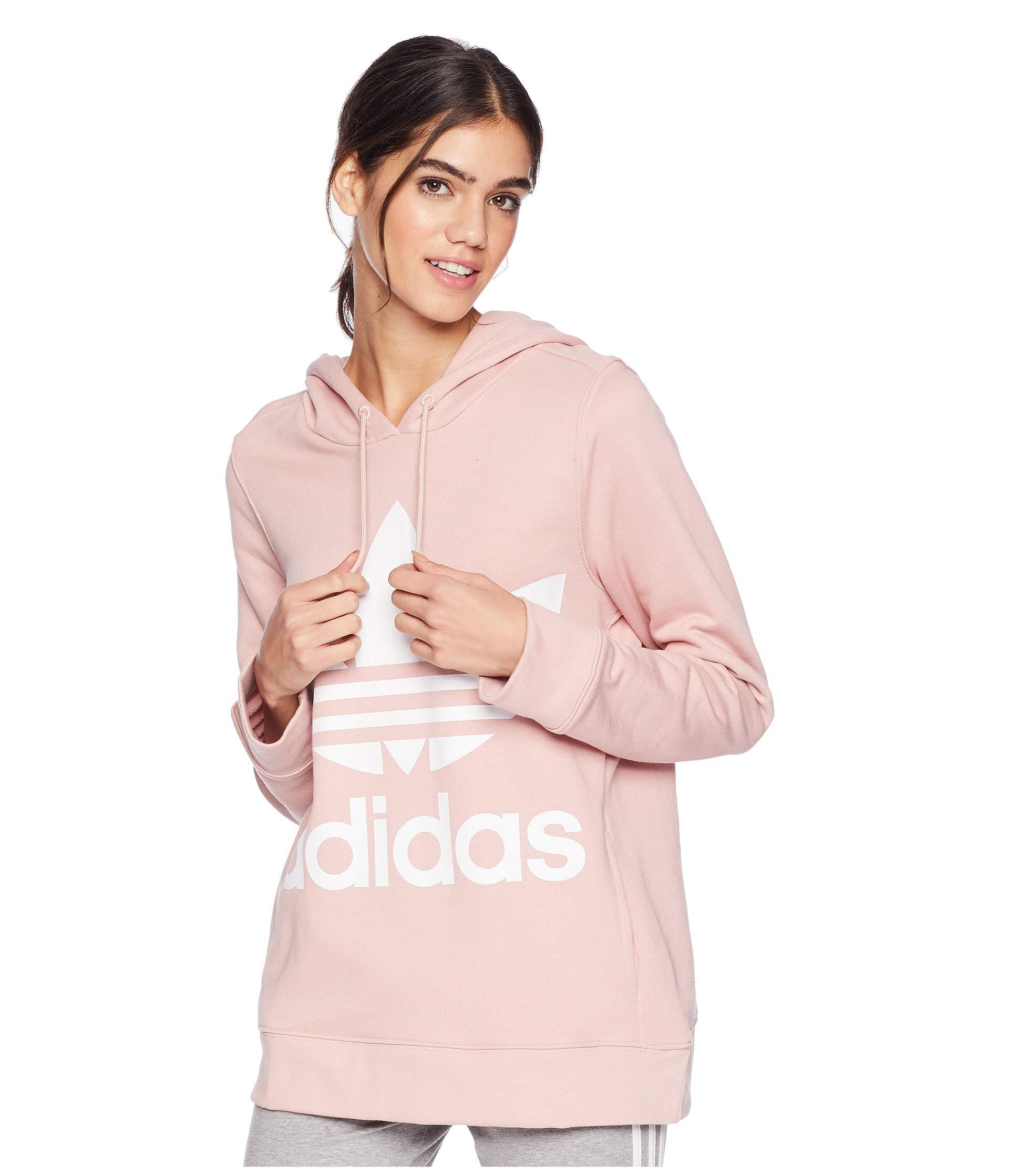 pink adidas trefoil hoodie women's