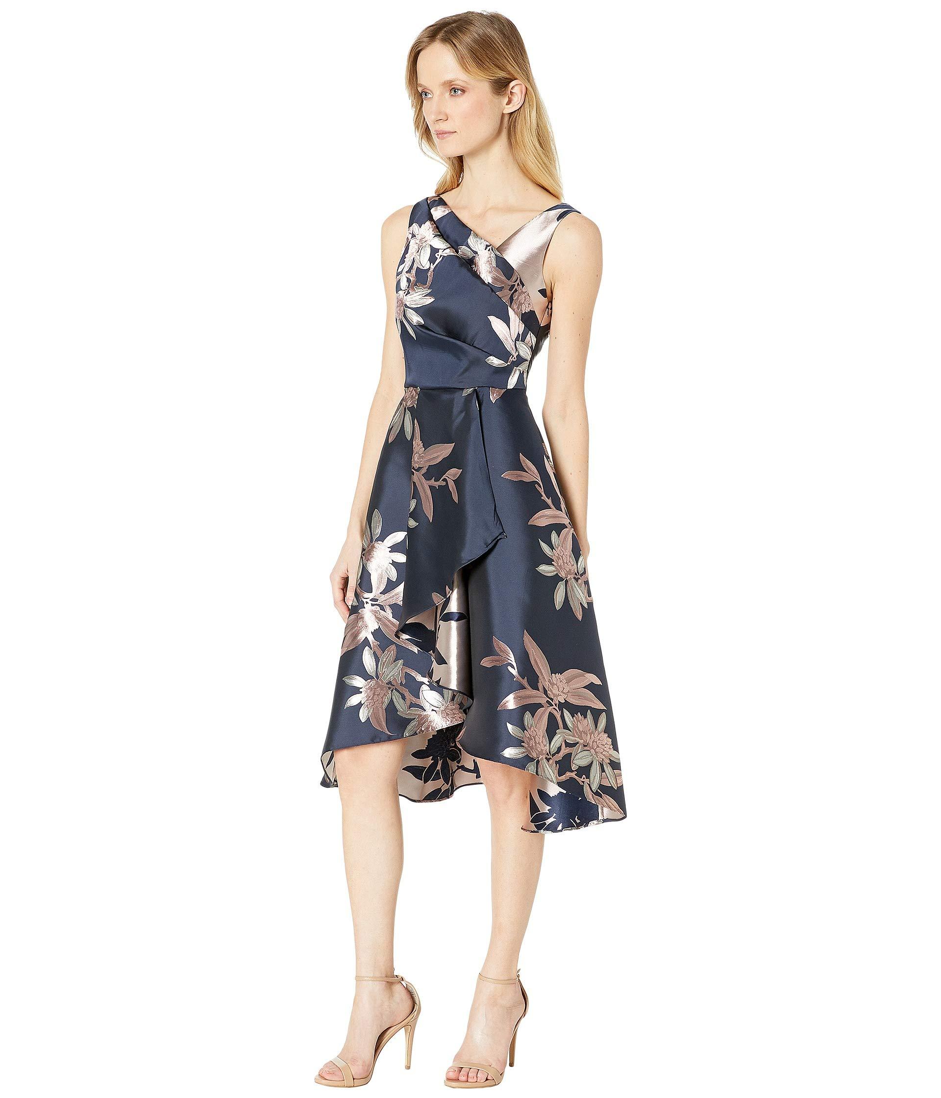 Adrianna Papell Petite Size Floral Print Jacquard Sleeveless Cascade Hi-low  Dress in Blue | Lyst