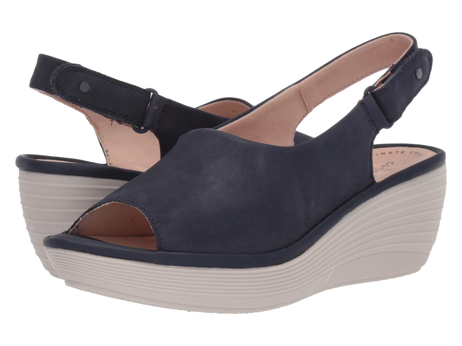 Clarks Rubber Reedly Shaina Wedge Sandal in Navy Nubuck (Blue) | Lyst