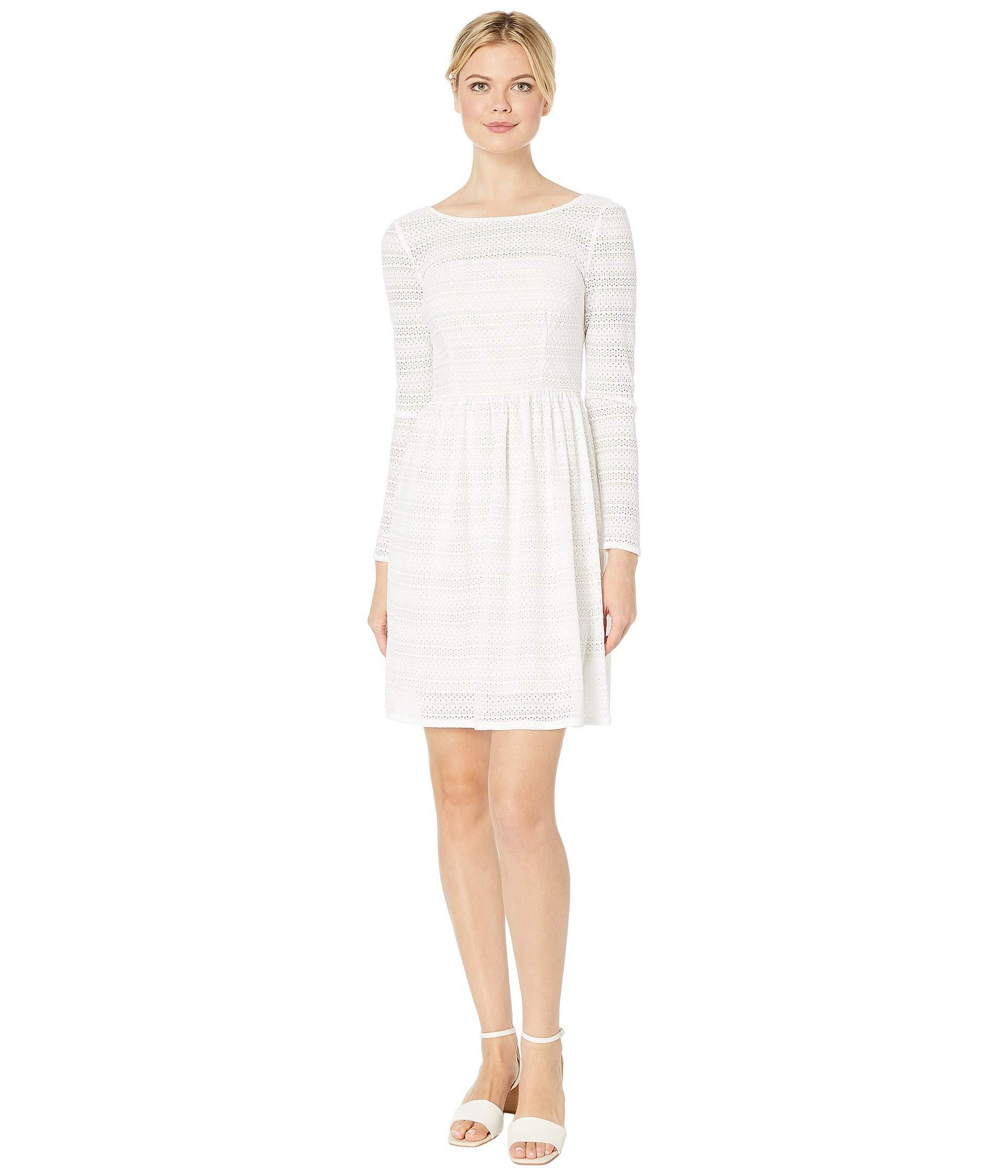 Adrianna Papell Long Sleeve Lace Fit Flare Dress in White - Lyst