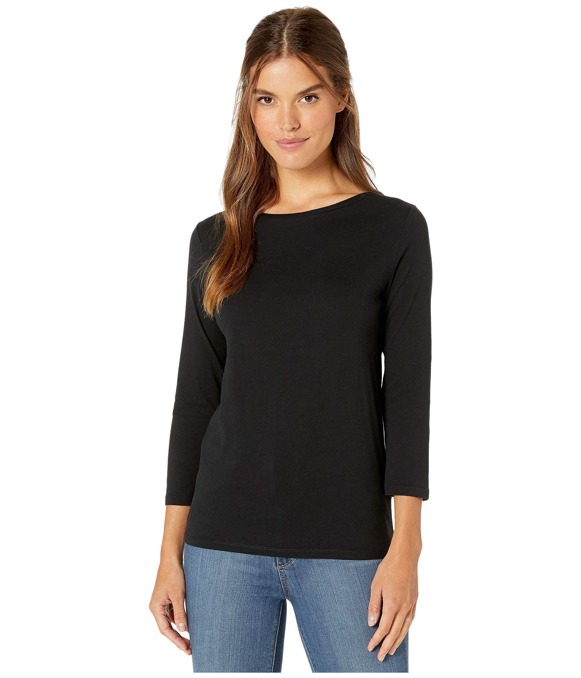 Majestic Filatures Cotton Silk Touch 3/4 Sleeve Boat Neck Tee in Black ...
