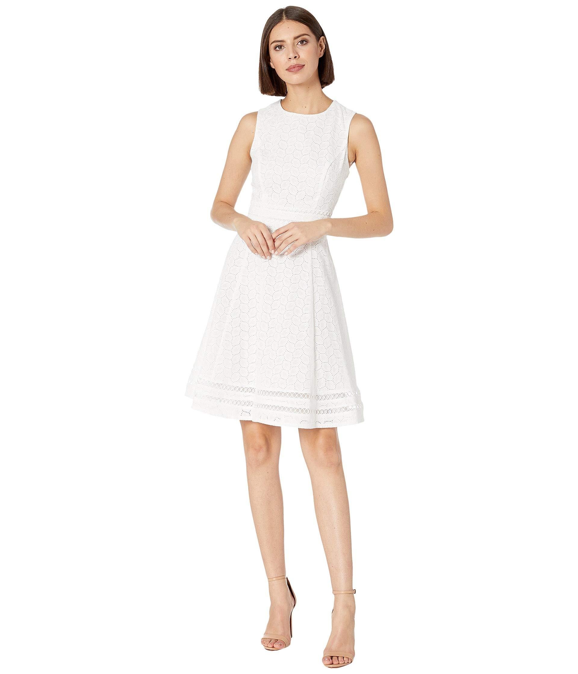 Calvin Klein Cotton Eyelet A-line Dress in White | Lyst