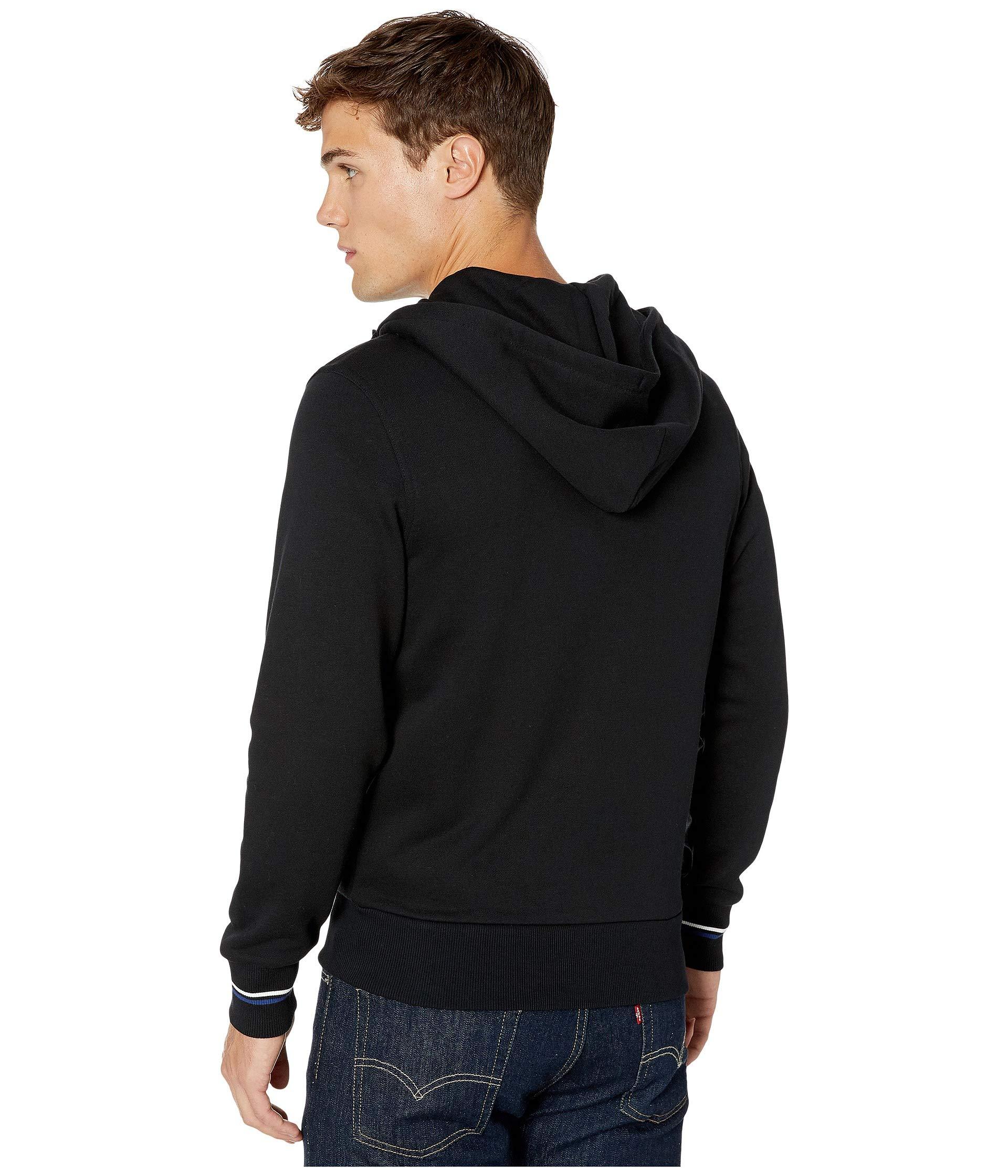 Fred Perry Cotton Hooded Zip Through Sweatshirt in Black for Men - Lyst