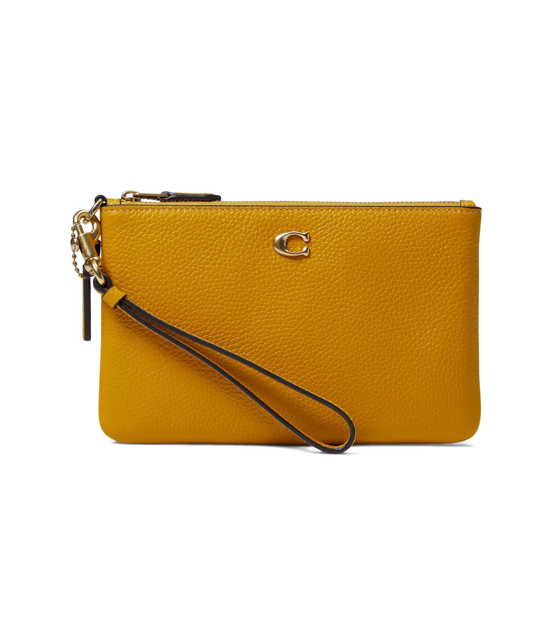 COACH Polished Pebble Small Wristlet in Yellow Lyst