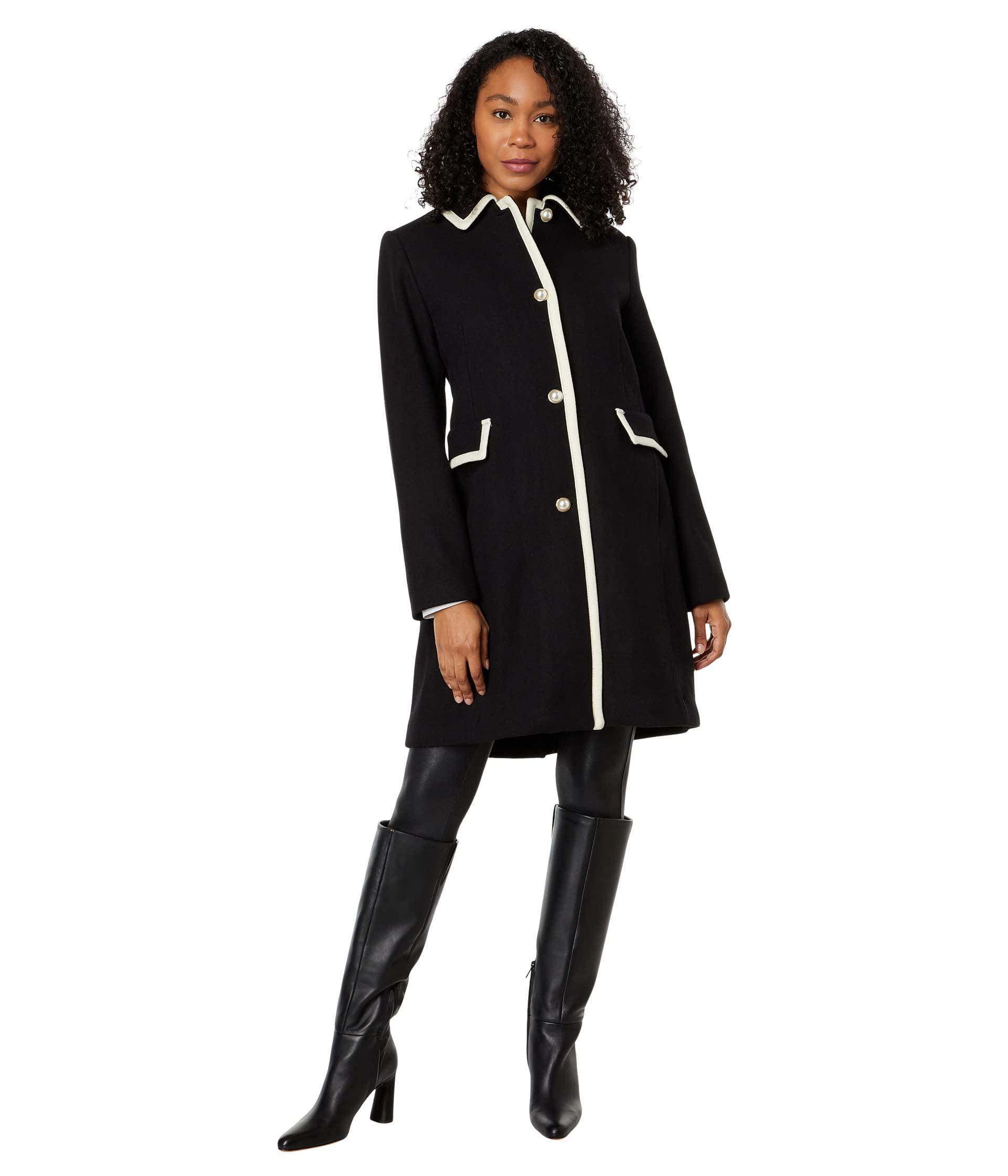 Kate Spade Single-breasted Wool Coat With Color-block in Black | Lyst
