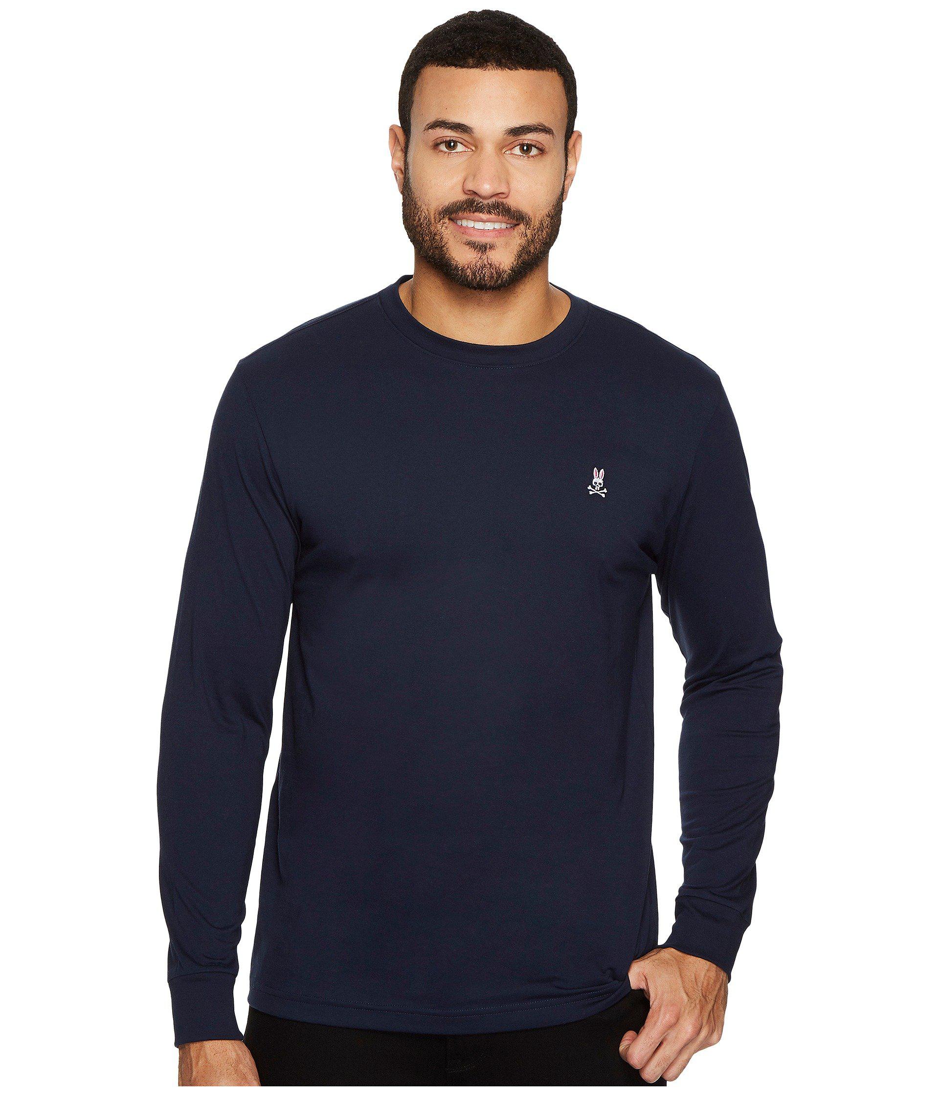 Psycho Bunny Cotton Crew Neck Long Sleeve T-shirt in Navy (Blue) for