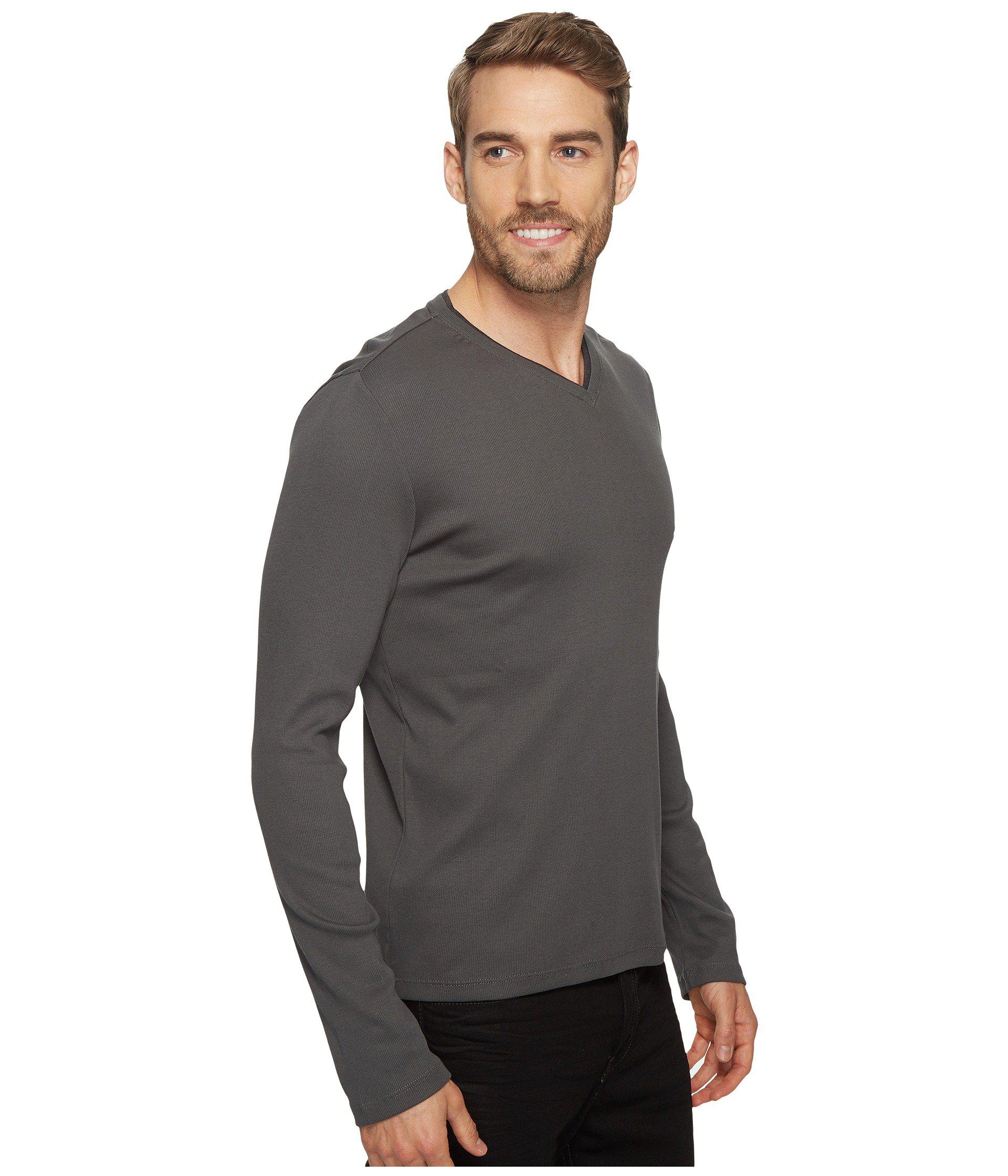Calvin Klein Long Sleeve Rib T-shirt Lyst (white) in Men\'s | for V-neck Clothing Men Gray