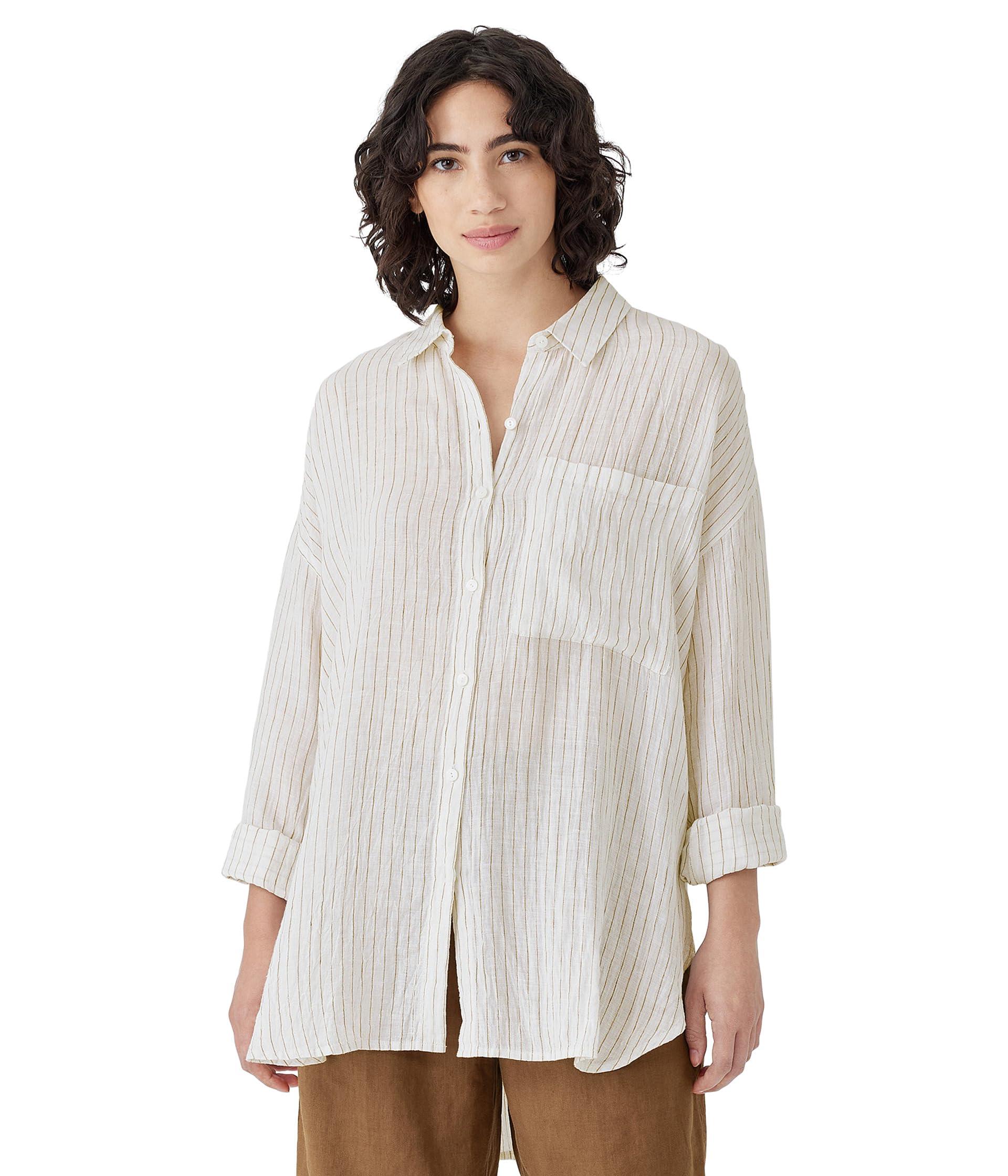 Eileen Fisher Classic Collar Long Shirt in White | Lyst