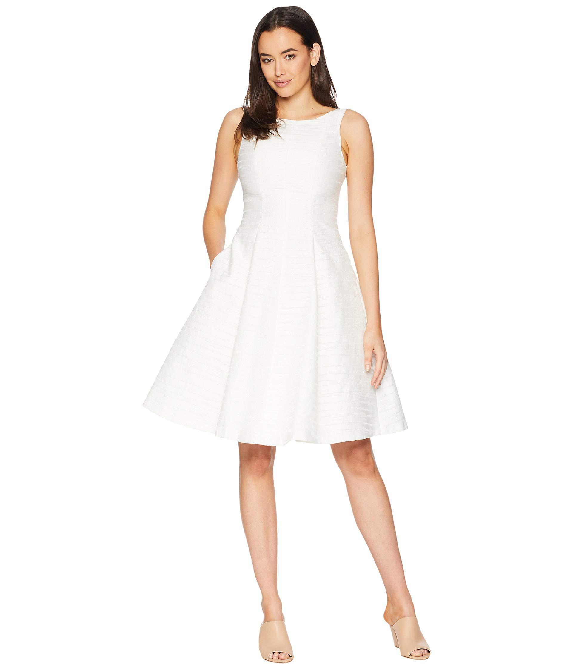Maggy London Cotton Stripe Jacquard Novelty Fit Flare Dress (white ...