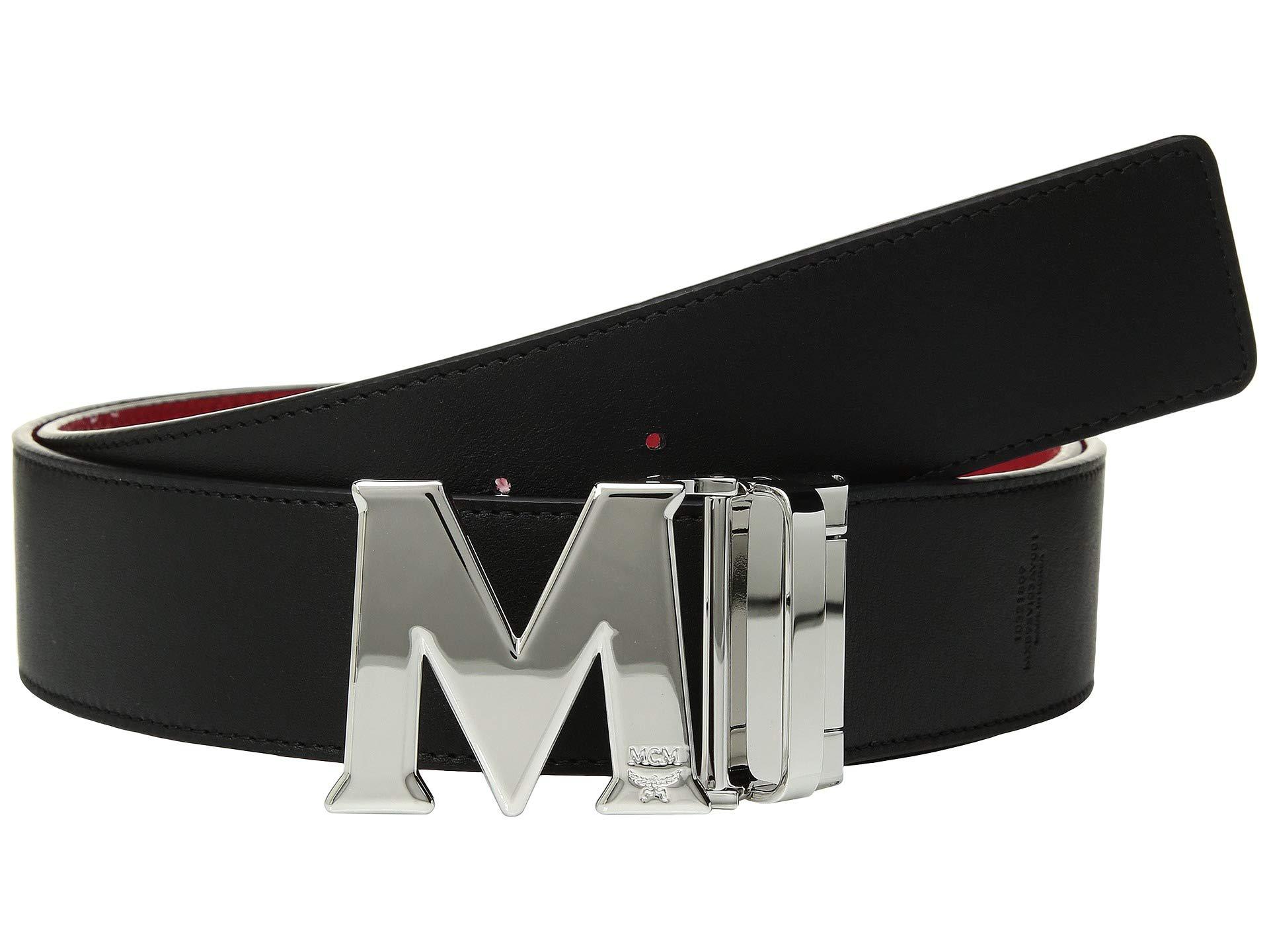 MCM Synthetic Visetos Reversible Belt (white Logo/viva Red) Men's Belts