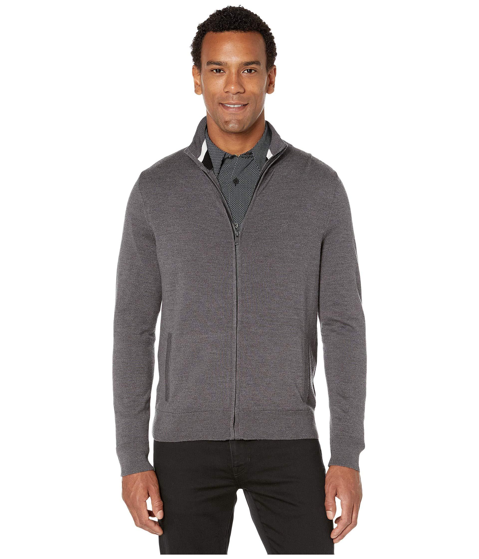 Calvin Klein Wool Merino Full Zip Sweater in Gray for Men - Lyst