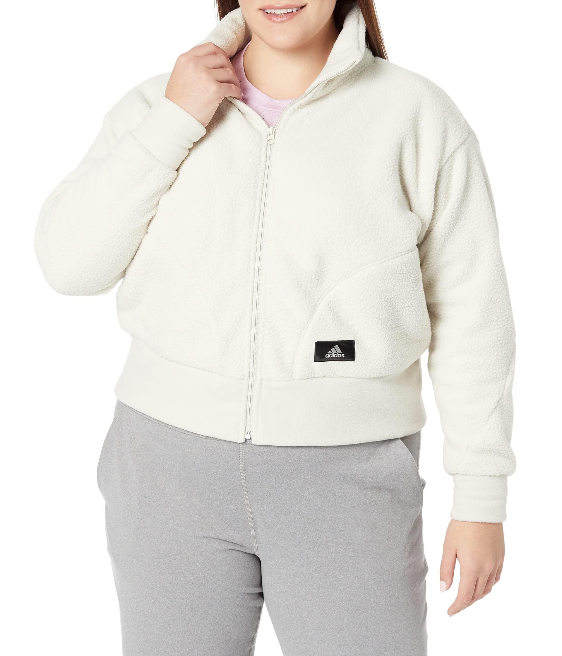 adidas Plus Size Holidayz Sherpa Jacket in White | Lyst