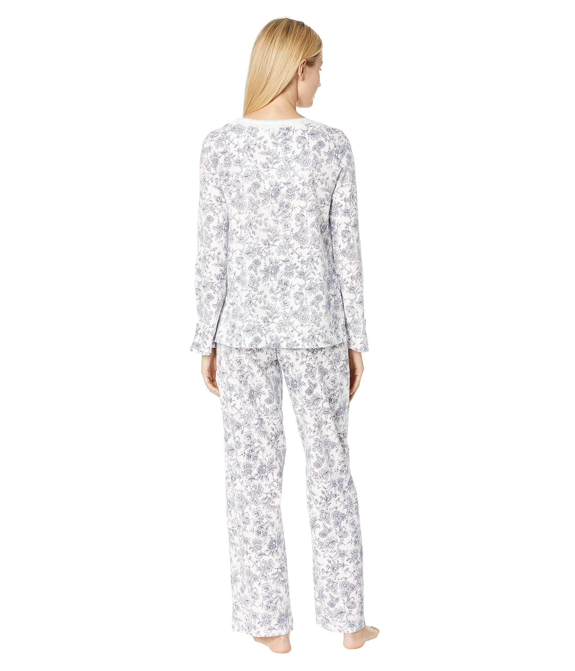 Carole Hochman Cotton Soft Jersey Long Pajama Set (navy Toile Floral