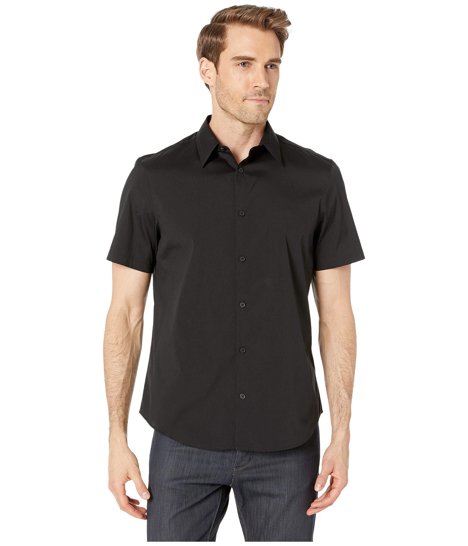 Calvin Klein Short Sleeve Stretch Cotton Shirt in Black for Men - Lyst