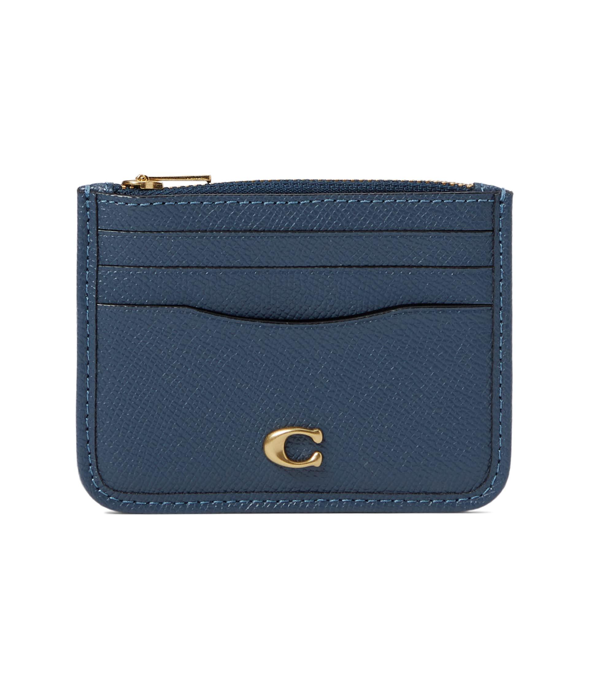 COACH Cross Grain Leather Zip Card Case in Blue Lyst