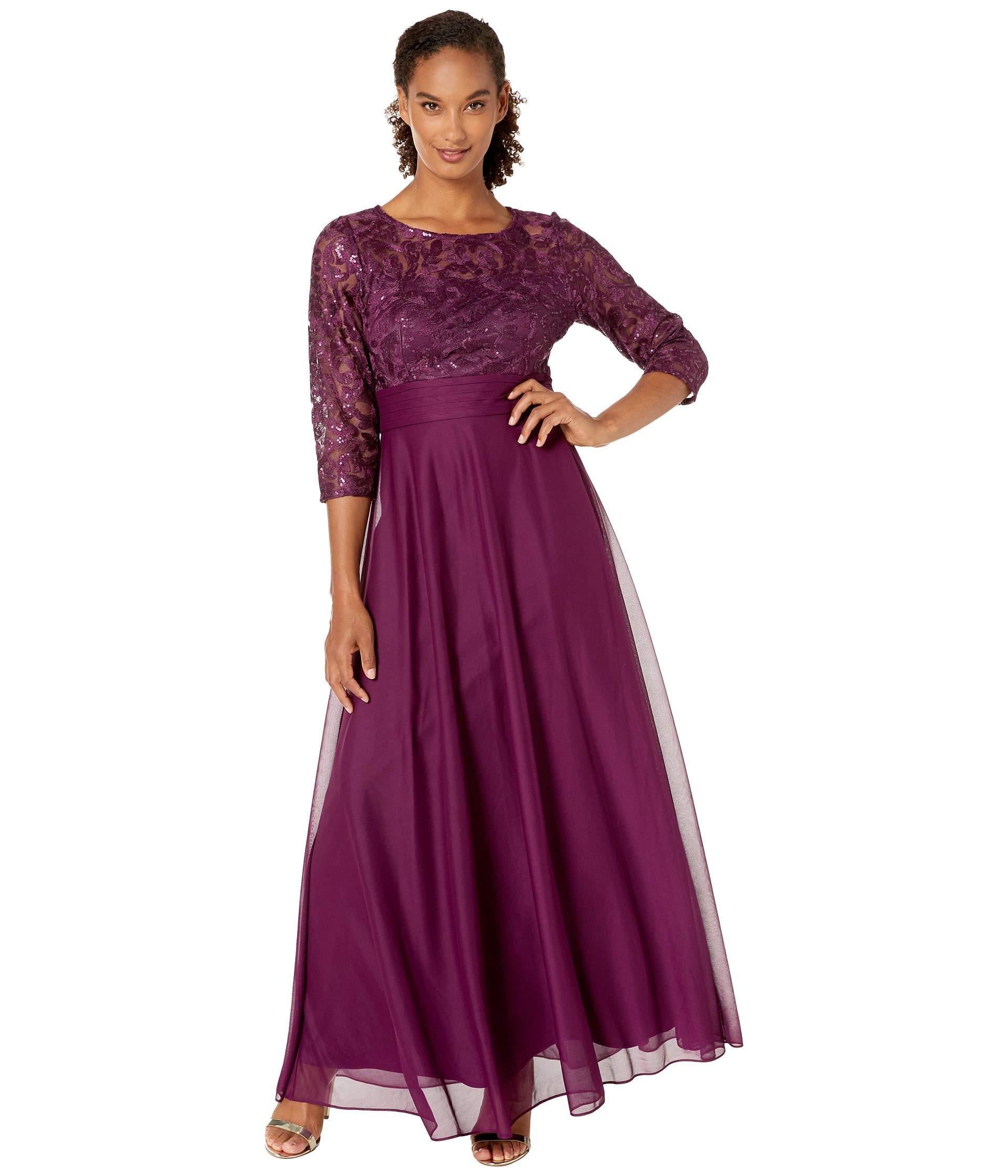 Alex Evenings Synthetic Long A-line Dress With Sequin Embroidered ...