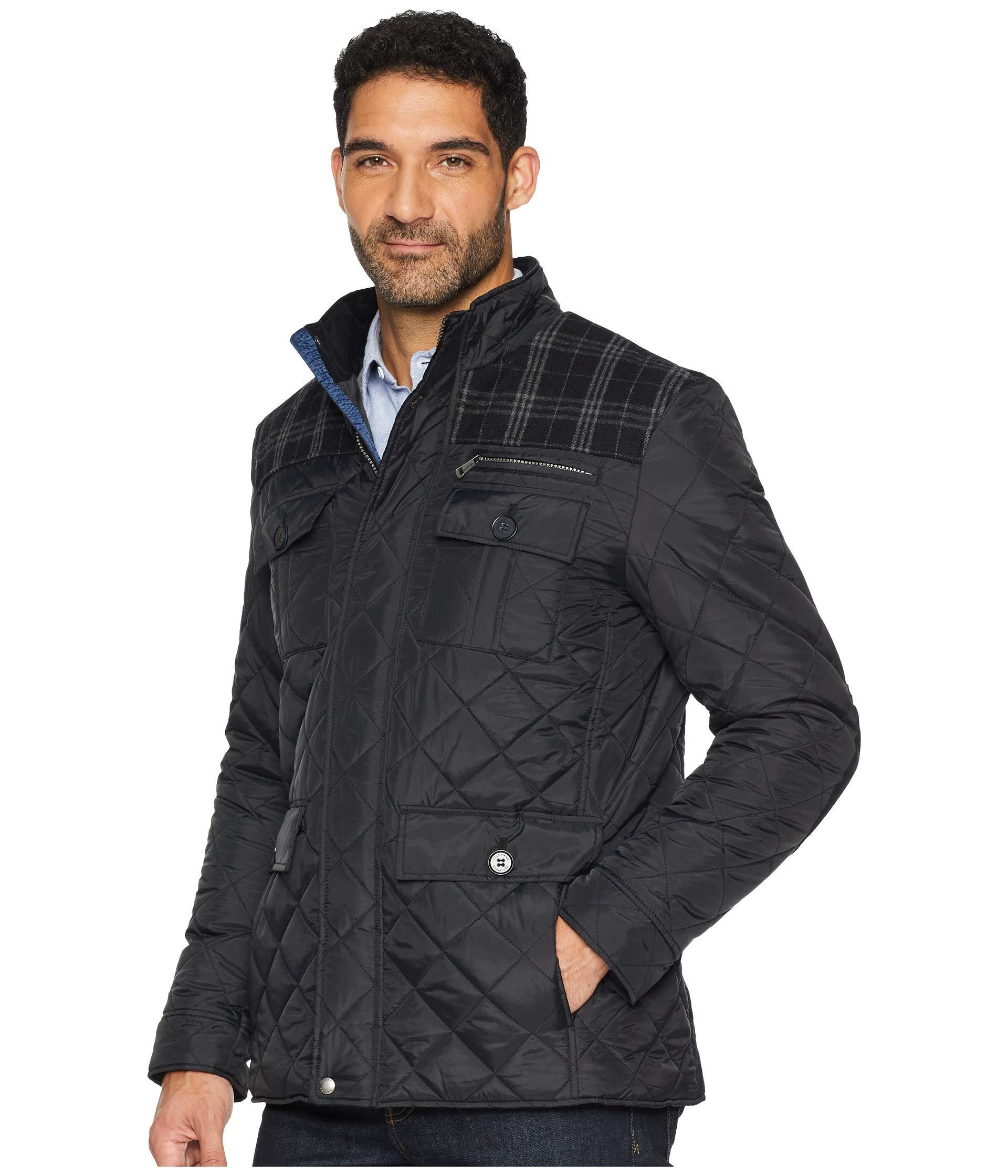 Cole Haan Synthetic Mixed Media Multi-pockets Quilted Jacket in Black ...