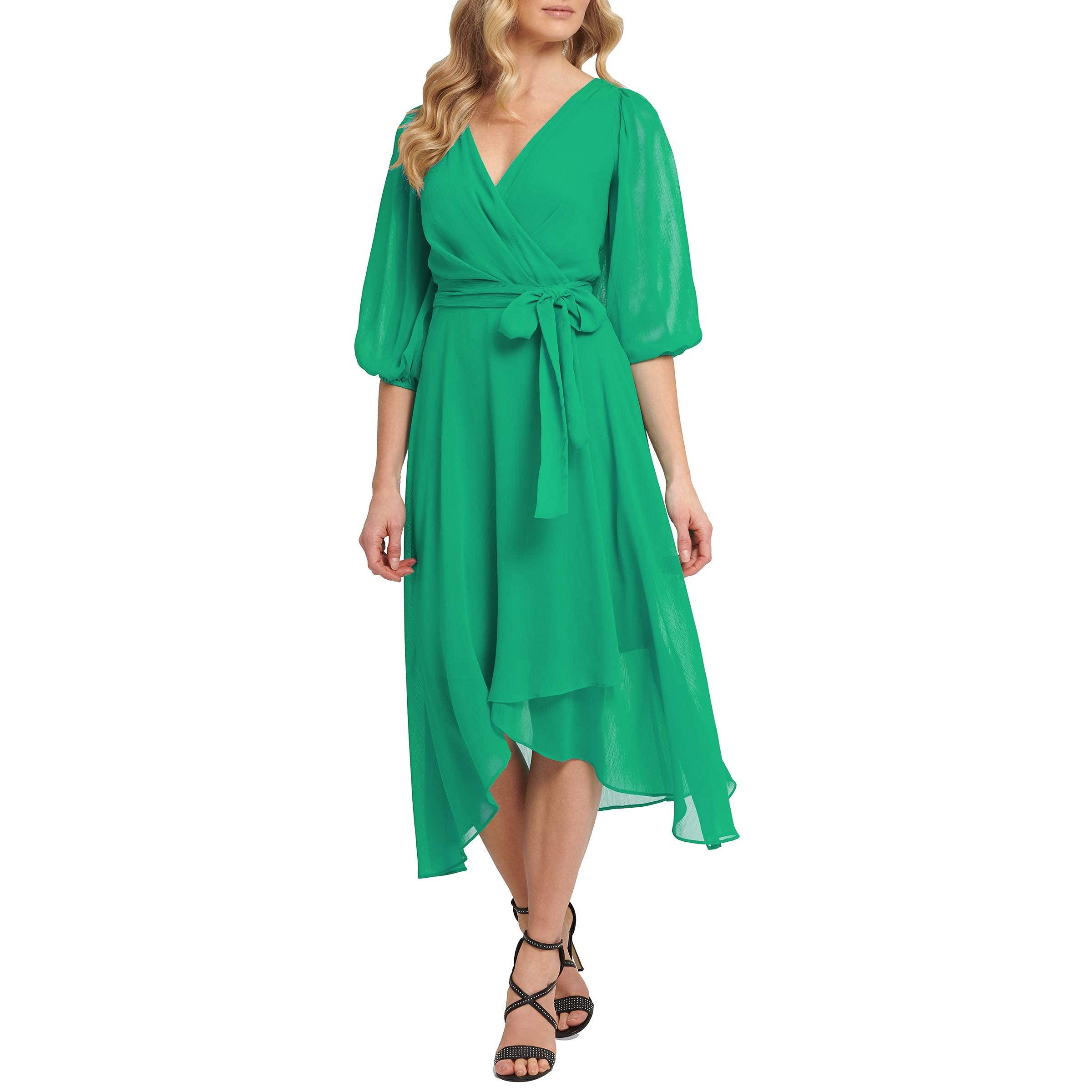 DKNY Faux Wrap Dress in Green | Lyst