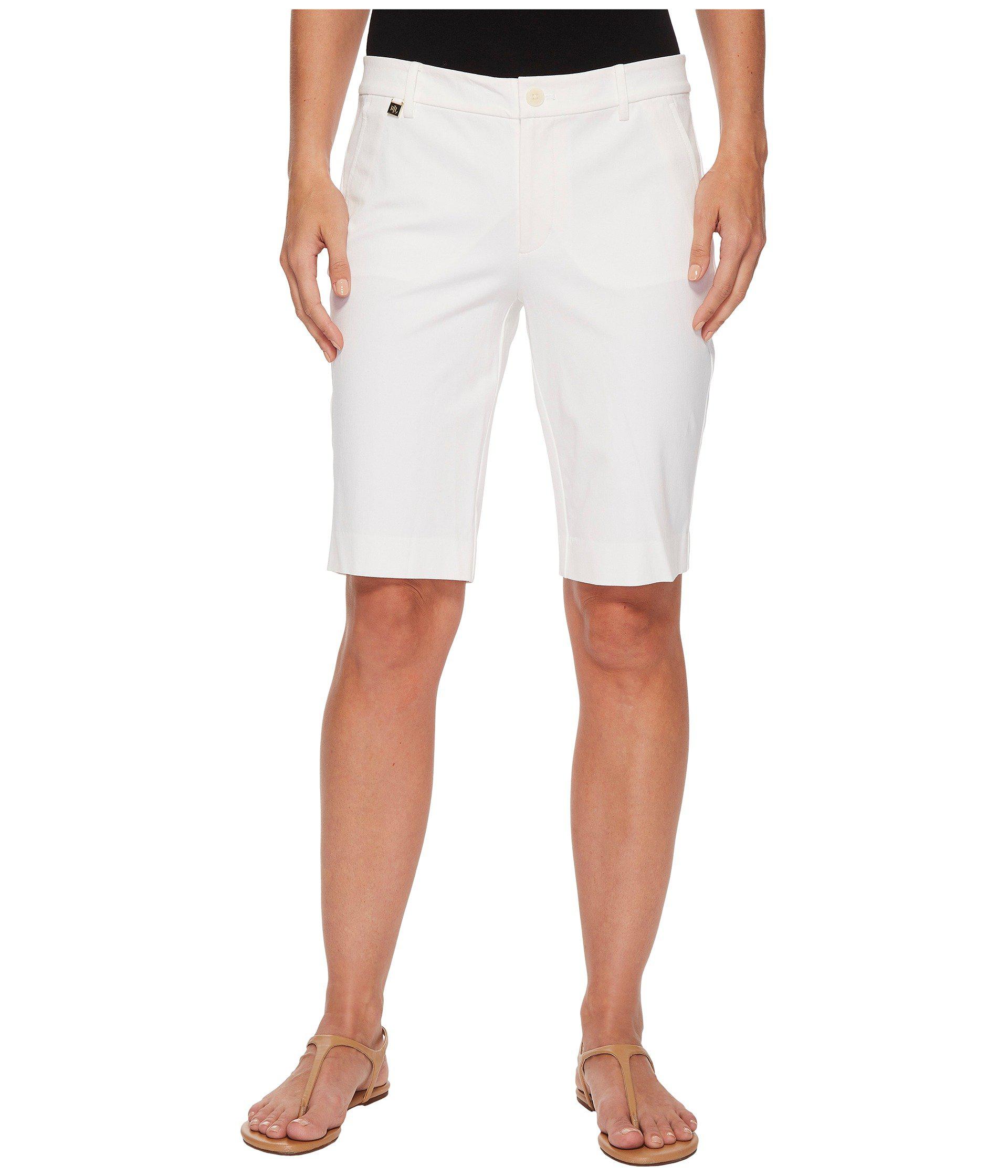 Lauren by Ralph Lauren Stretch Cotton Shorts in White - Lyst